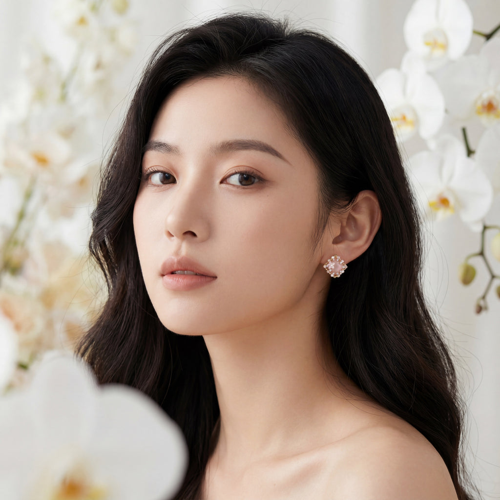 Korean Blush Garden Square Studs : YUFSER305