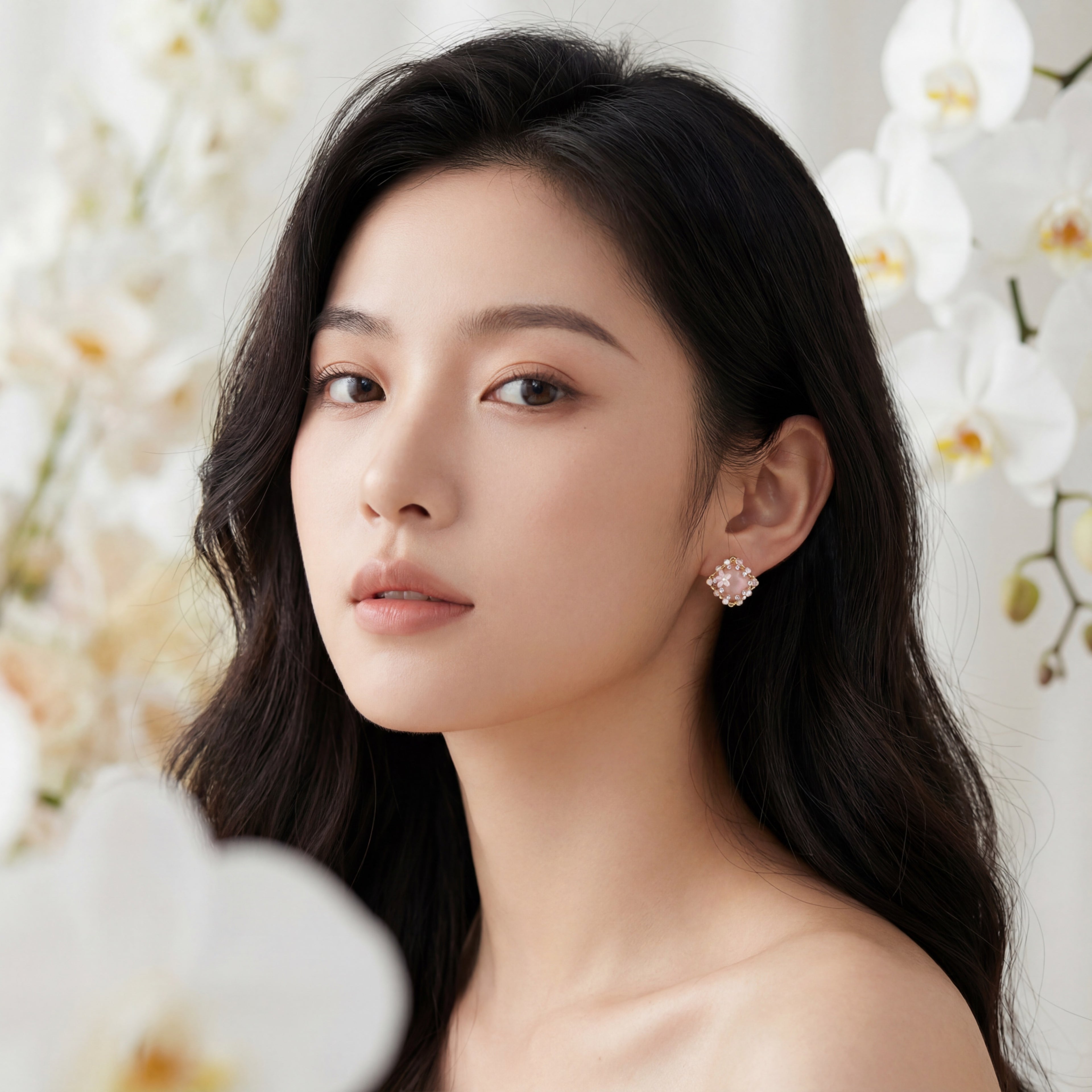 Korean Blush Garden Square Studs : YUFSER305