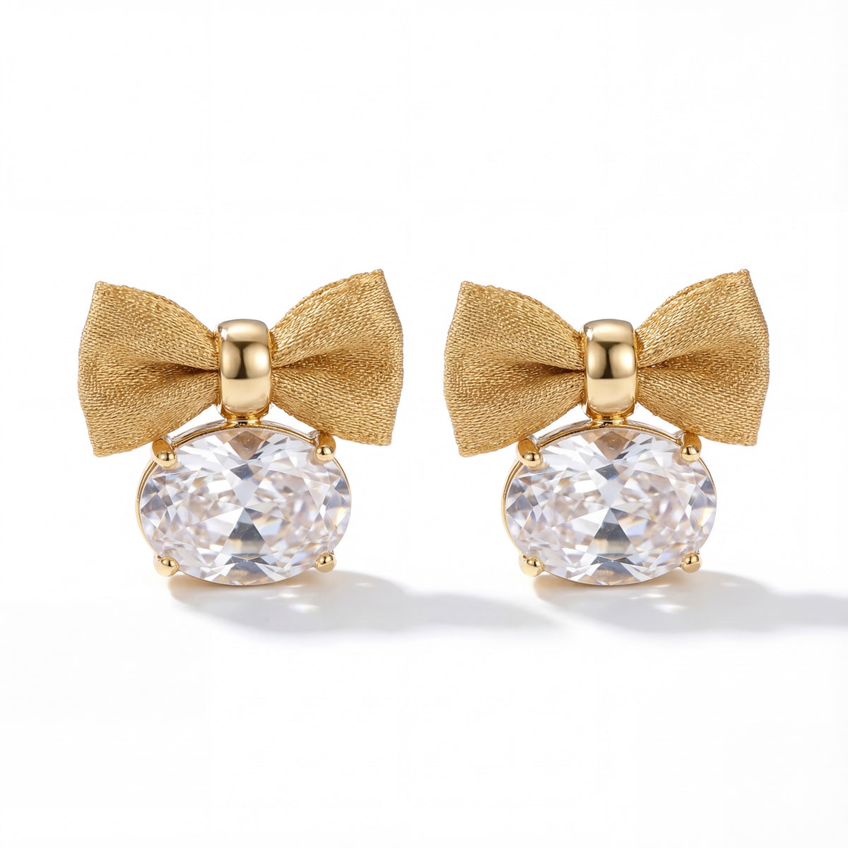 Korean Silk Ribbon & Radiant Crystal Studs : YUFSER006-YG