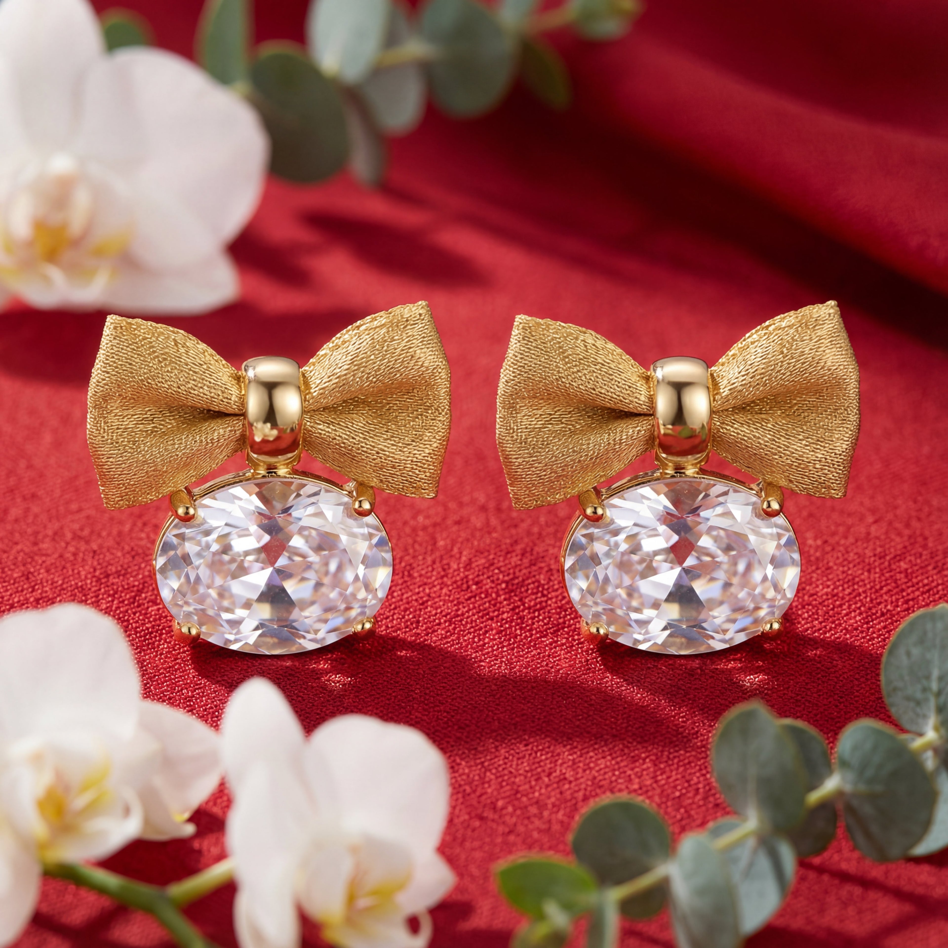 Korean Silk Ribbon & Radiant Crystal Studs : YUFSER006-YG