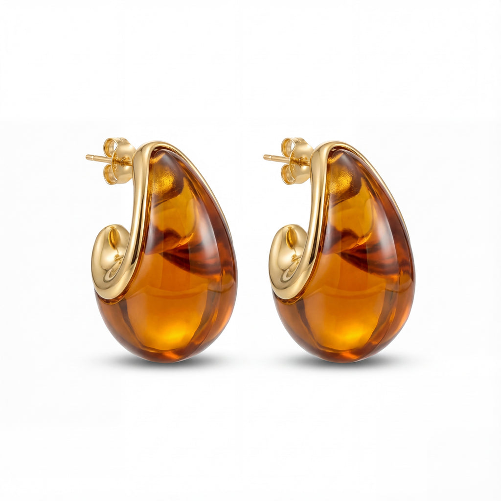 Korean Amber Glow Teardrop Studs : YUFSER308