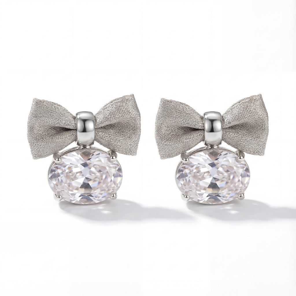 Korean Silk Ribbon & Radiant Crystal Studs : YUFSER006-SL