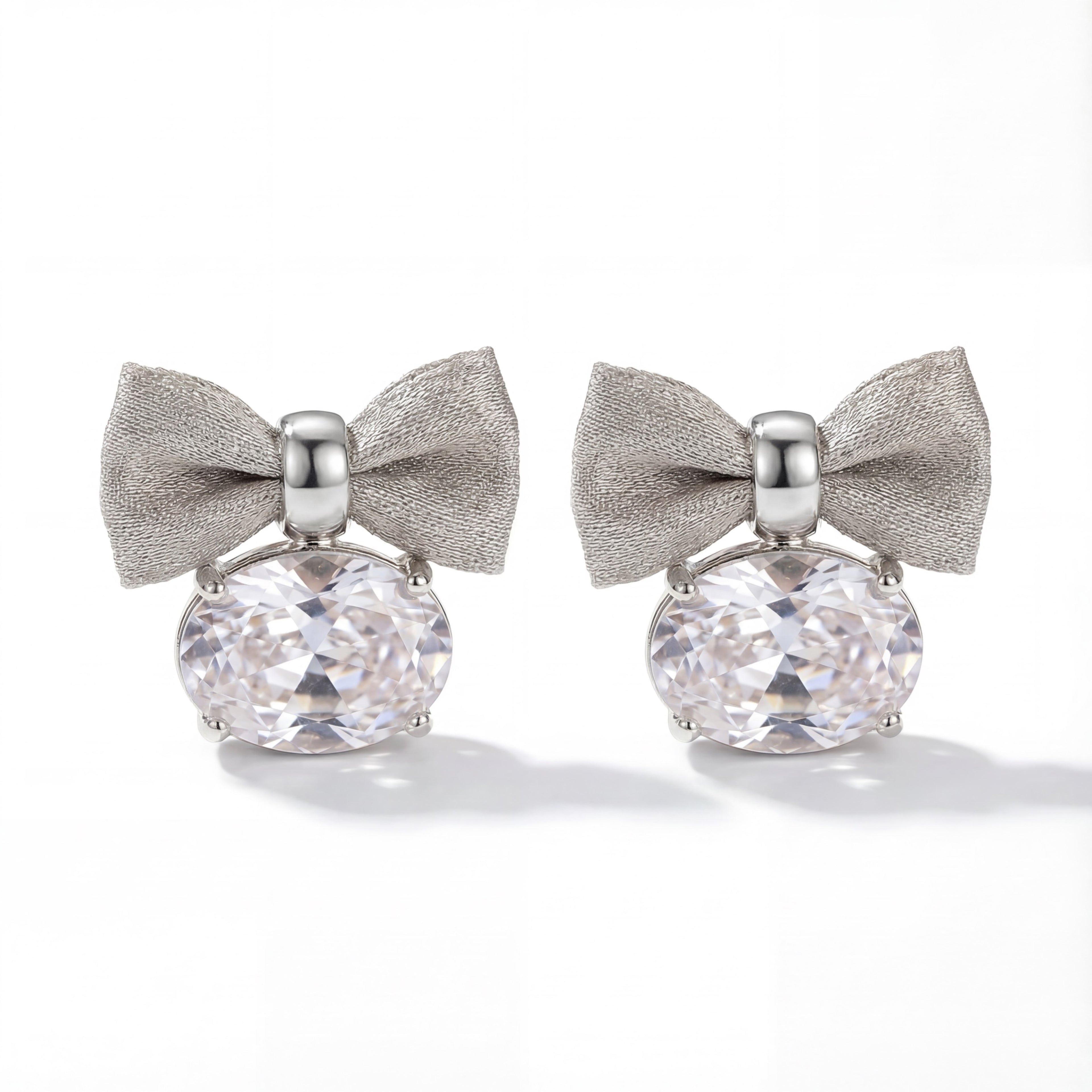 Korean Silk Ribbon & Radiant Crystal Studs : YUFSER006-SL