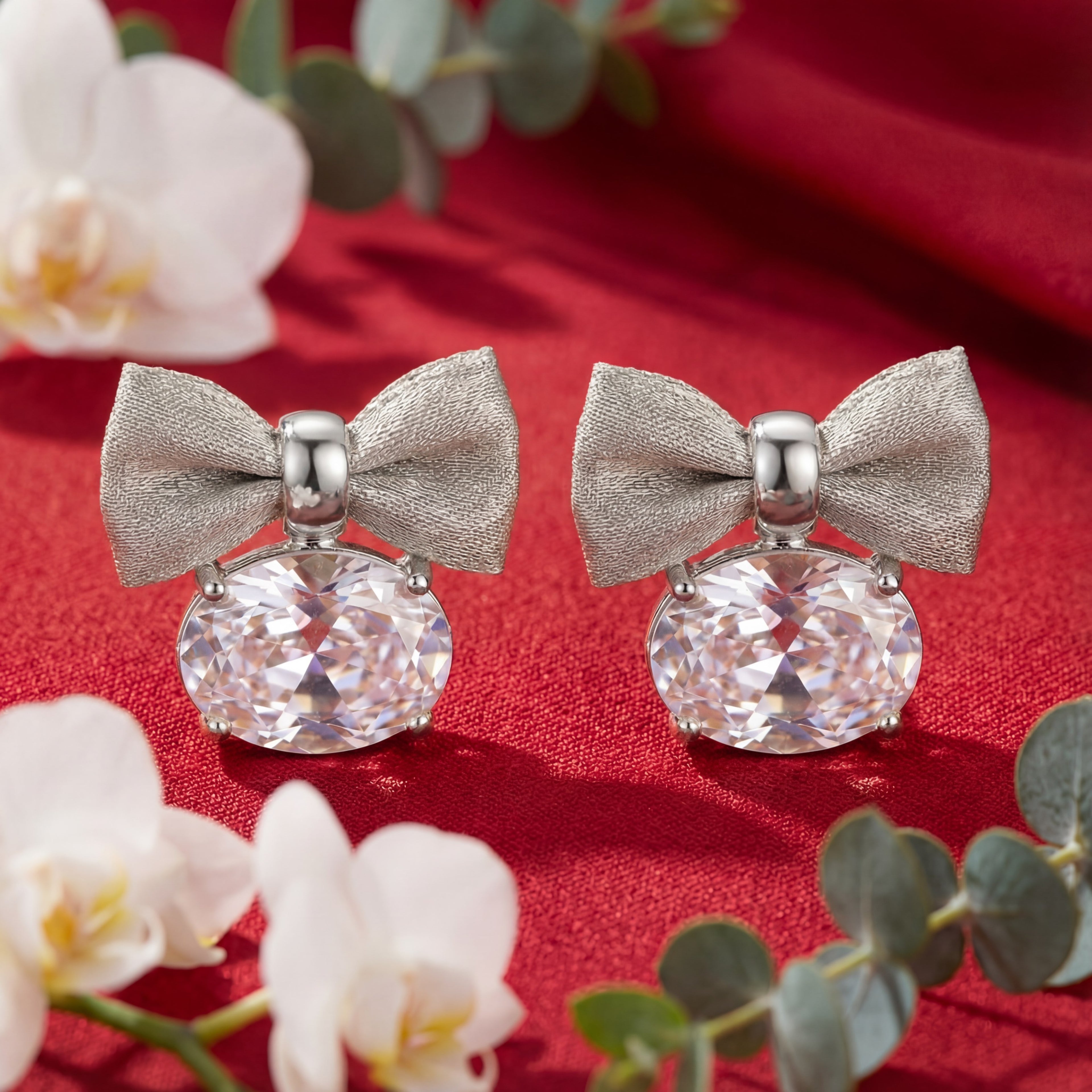 Korean Silk Ribbon & Radiant Crystal Studs : YUFSER006-SL