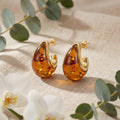 Korean Amber Glow Teardrop Studs : YUFSER308