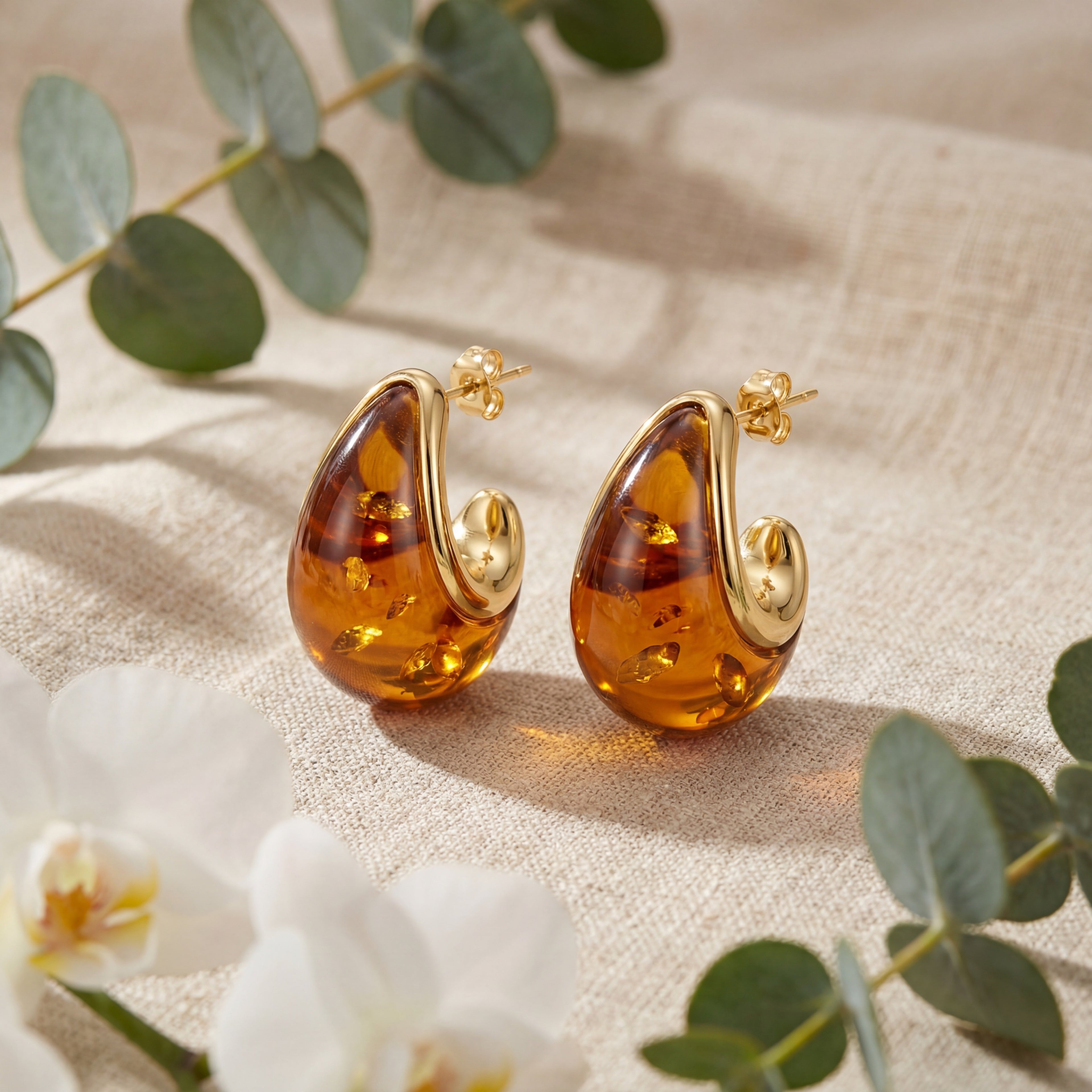 Korean Amber Glow Teardrop Studs : YUFSER308