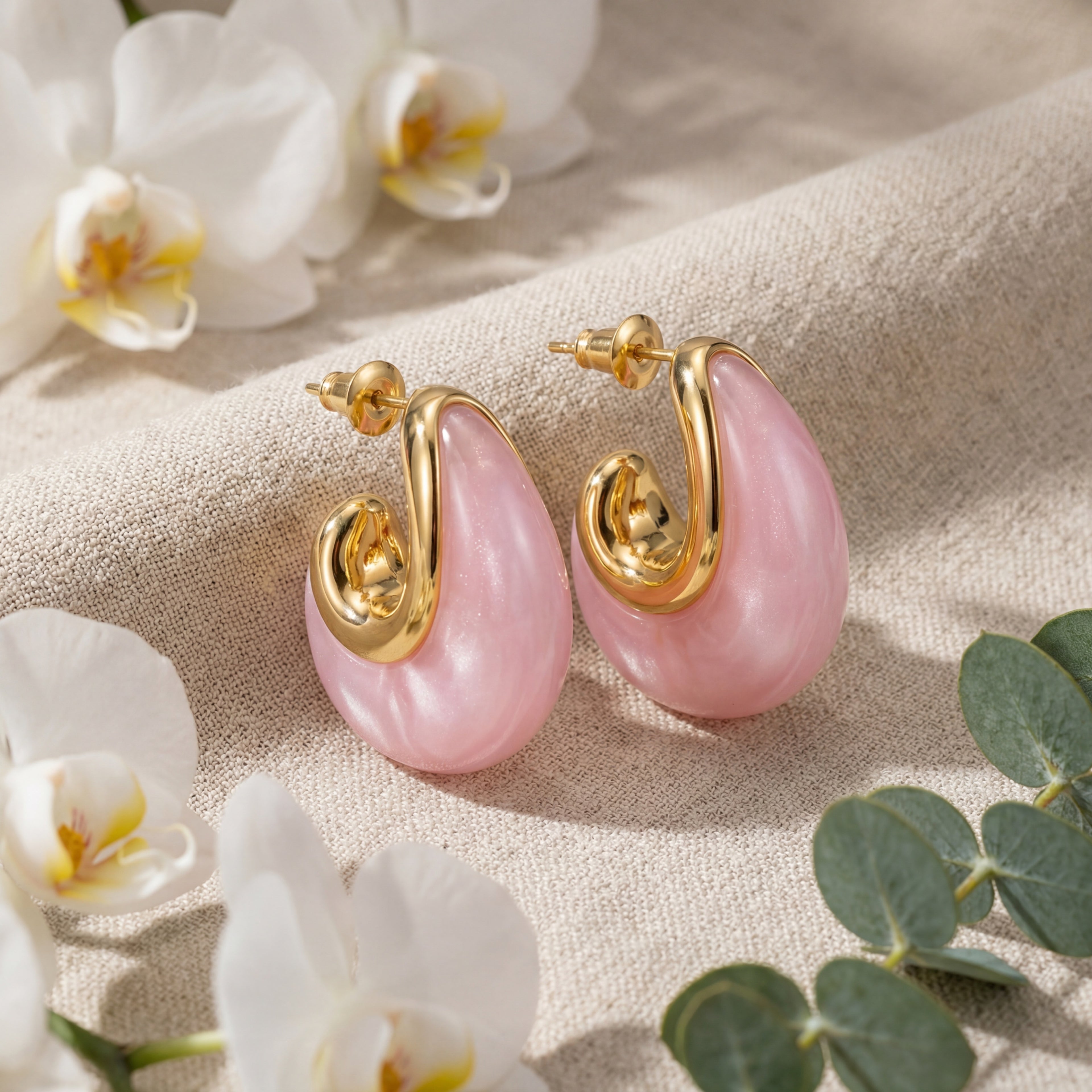 Korean Blushing Marble Teardrop Studs : YUFSER310