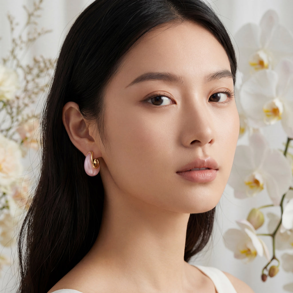 Korean Blushing Marble Teardrop Studs : YUFSER310