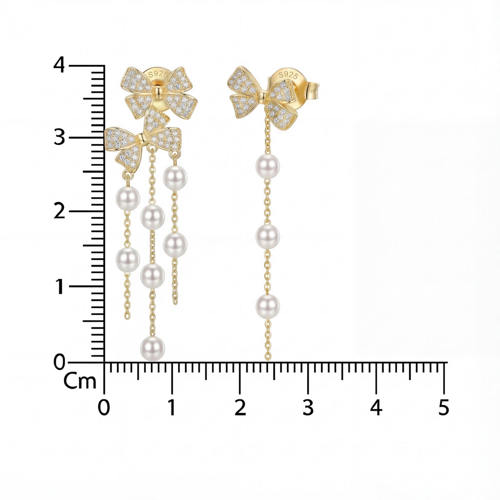 Korean Bow & Shimmering Pearl Drop Earring : YUFSER009-YG
