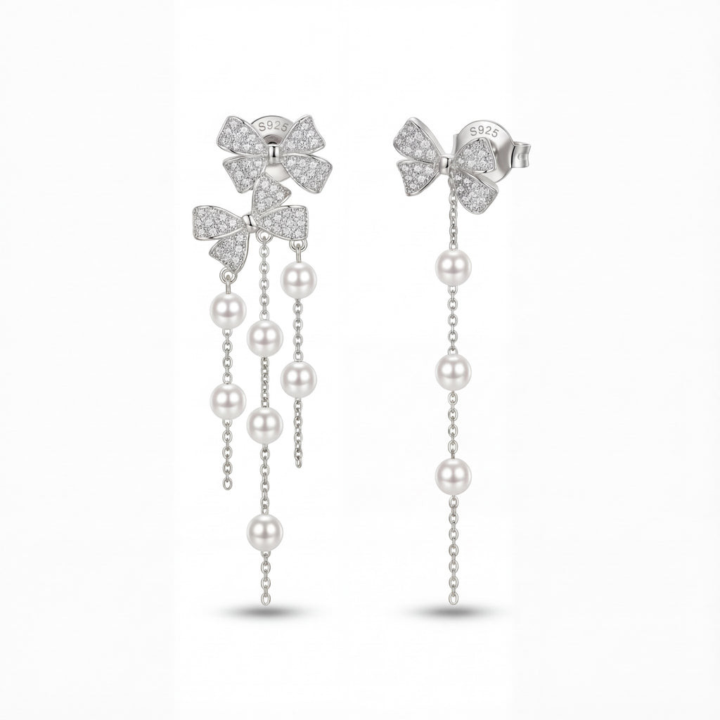 Korean Bow & Shimmering Pearl Drop Earring : YUFSER009-SL