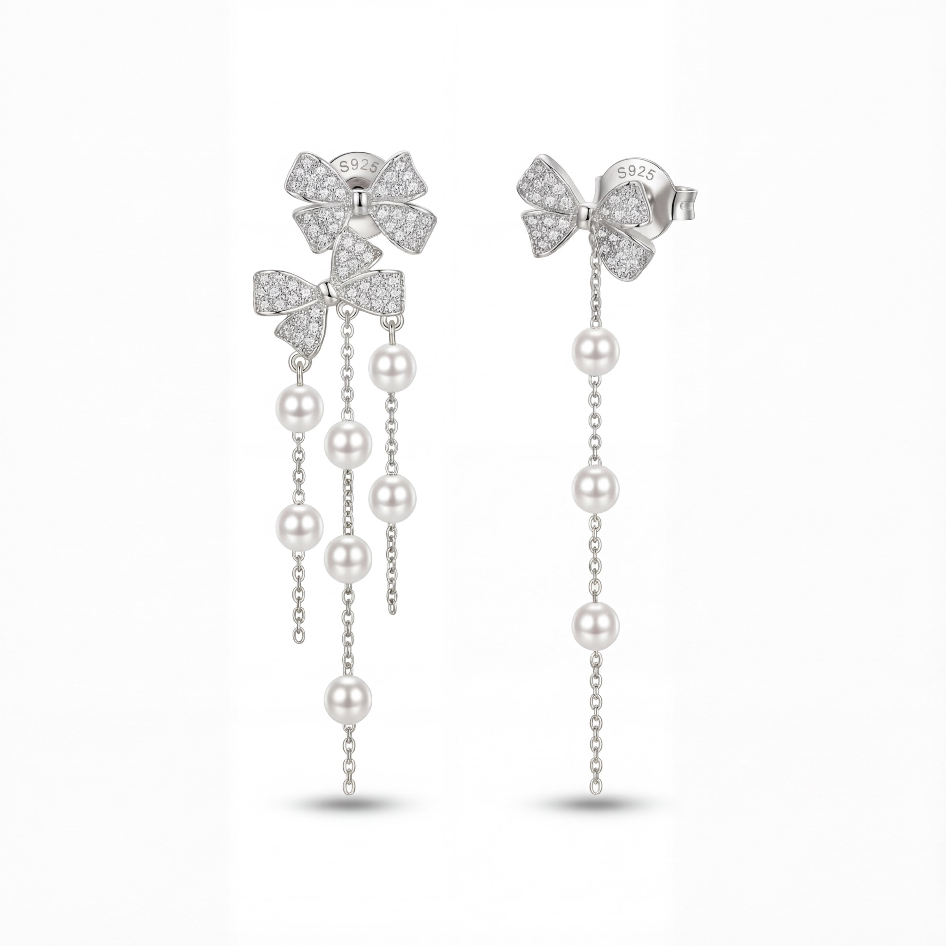 Korean Bow & Shimmering Pearl Drop Earring : YUFSER009-SL