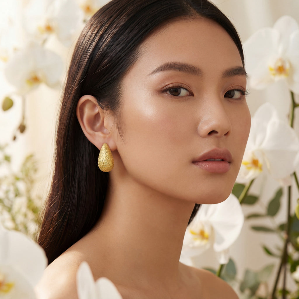 Korean Frost Teardrop Stud Earrings : YUFSER008-YG