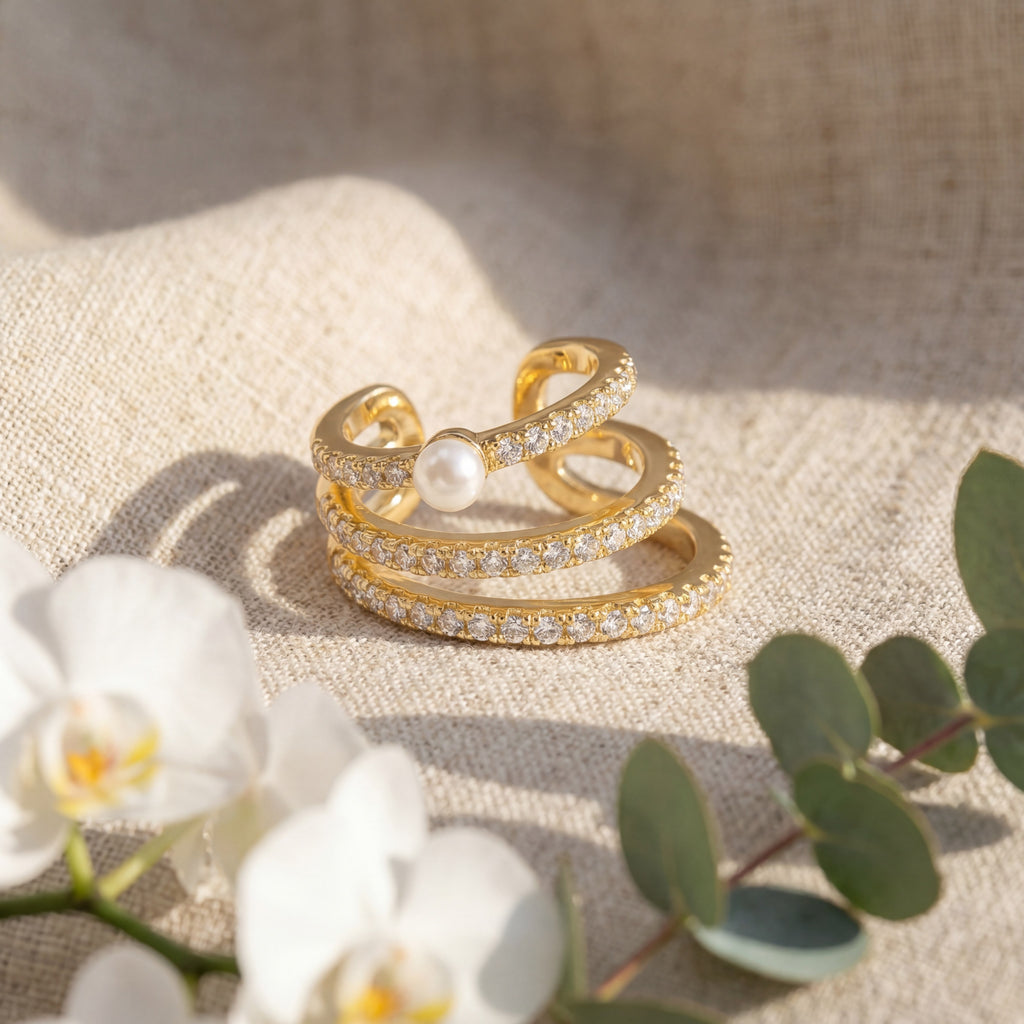 Korean Triple-Row Pearl Ear Cuff : YUFSER011-YG