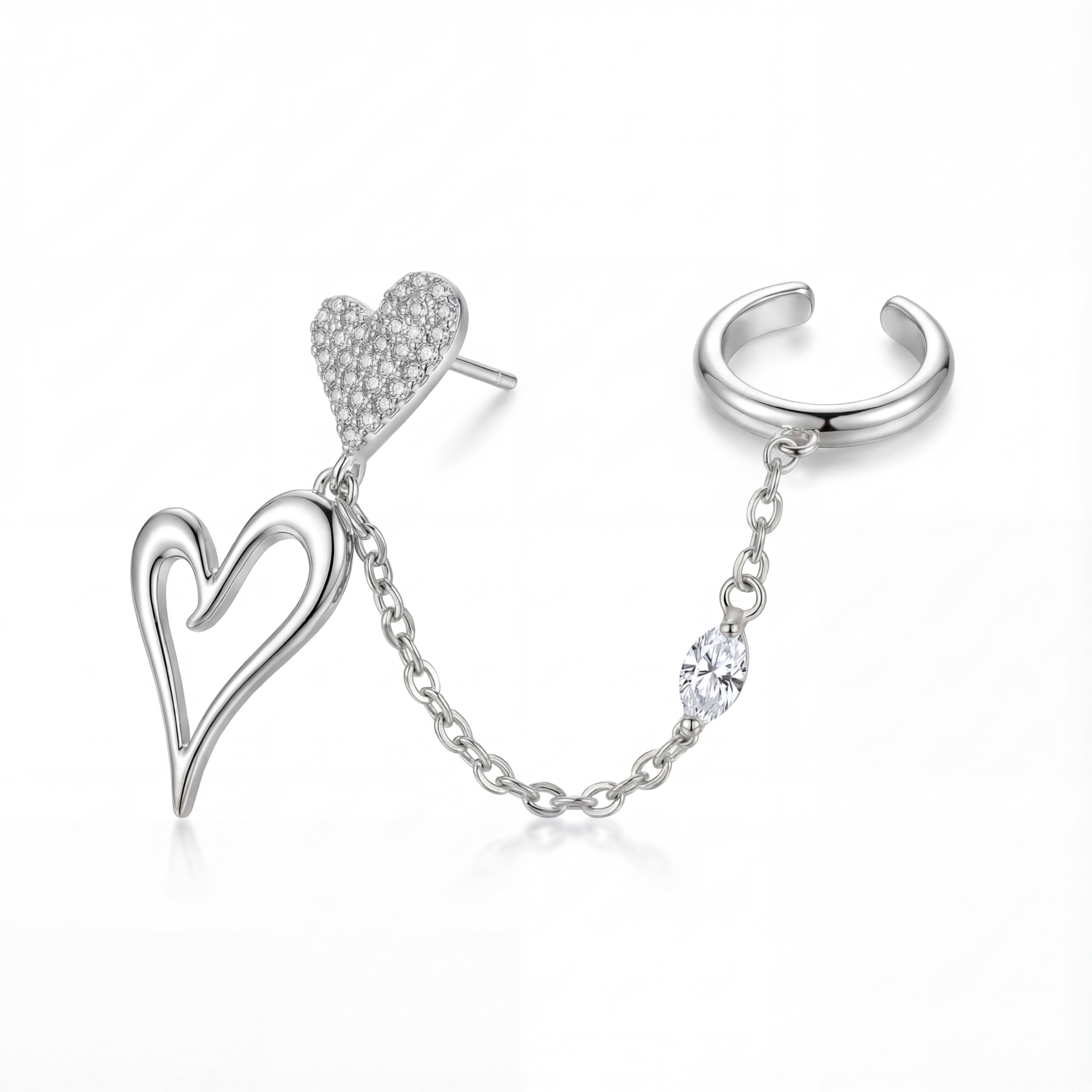 Korean Heart Chain Ear Cuff & Stud : YUFSER010-SL