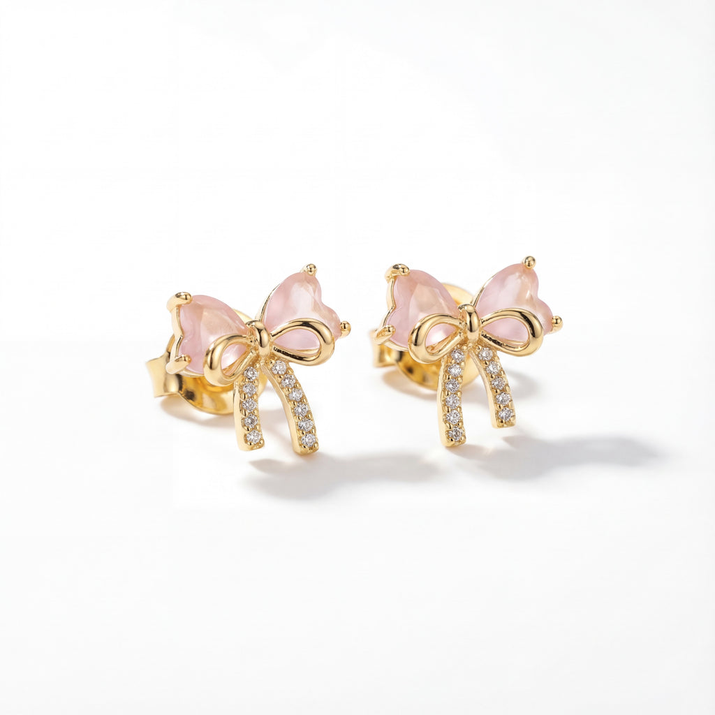 Korean Rose Quartz Ribbon Studs : YUFSER325