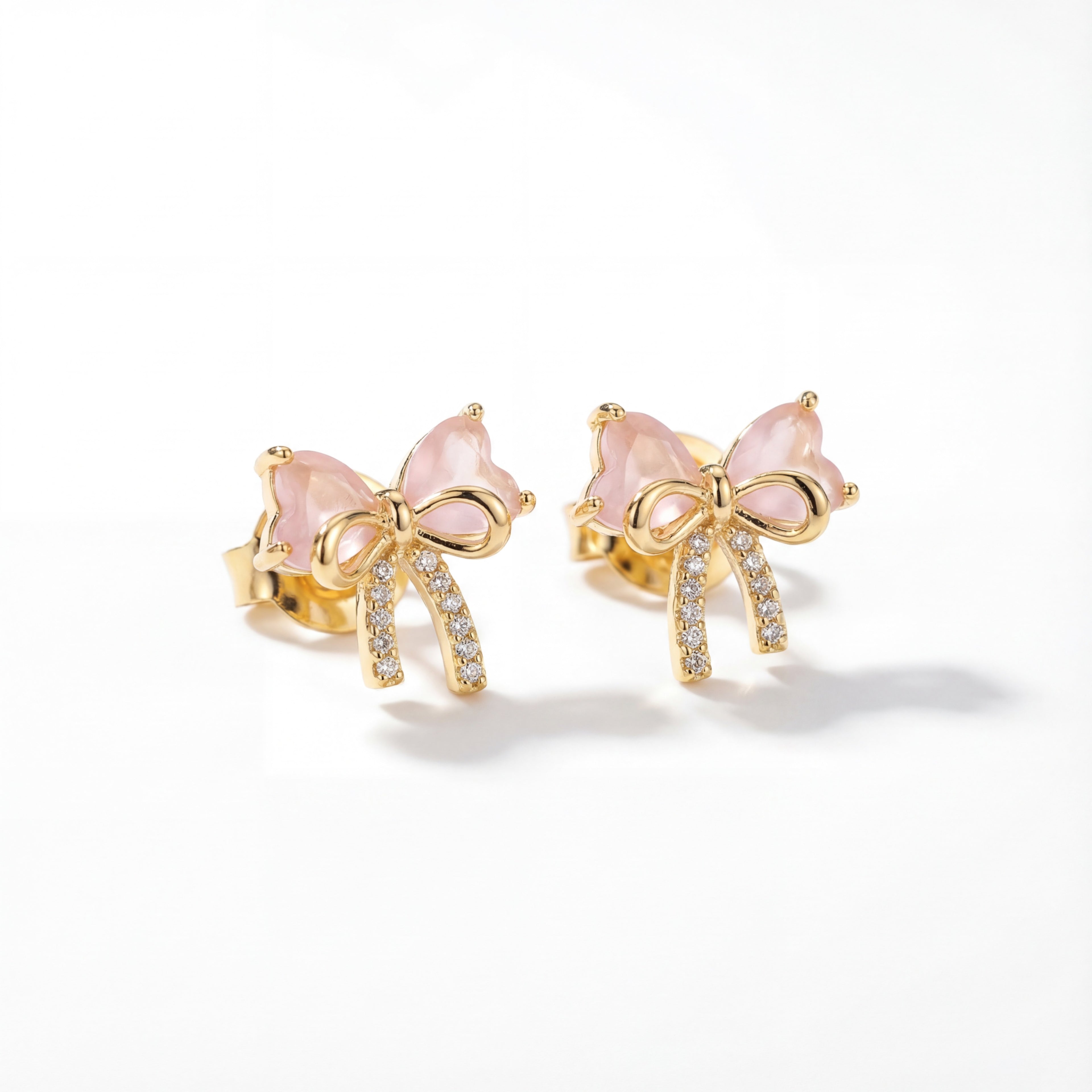 Korean Rose Quartz Ribbon Studs : YUFSER325