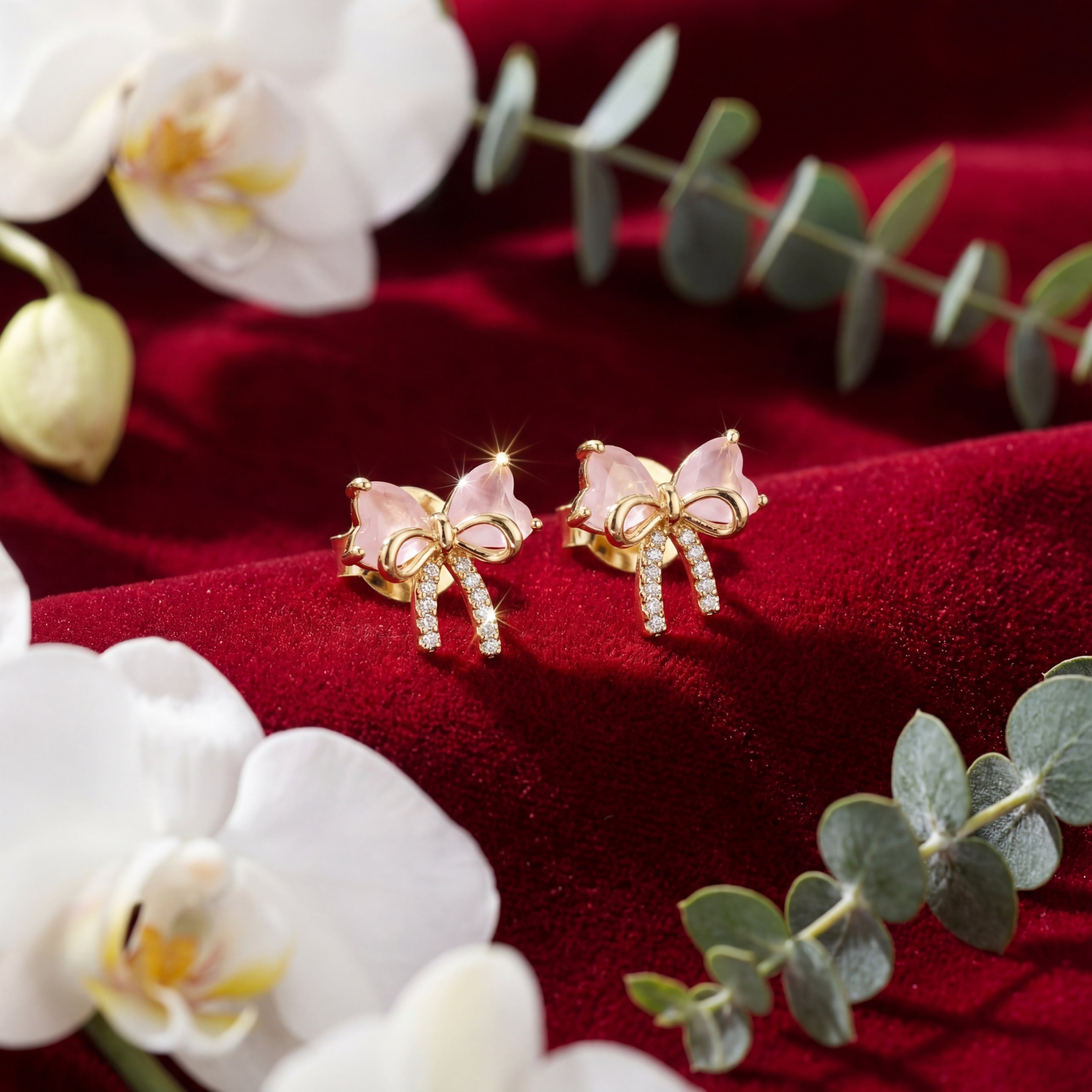 Korean Rose Quartz Ribbon Studs : YUFSER325