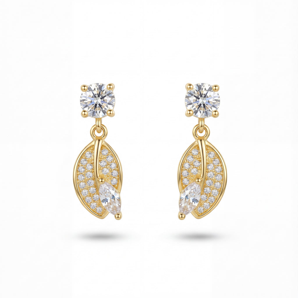 Korean Sparkling Crystal Leaf Drop Earrings : YUFSER326