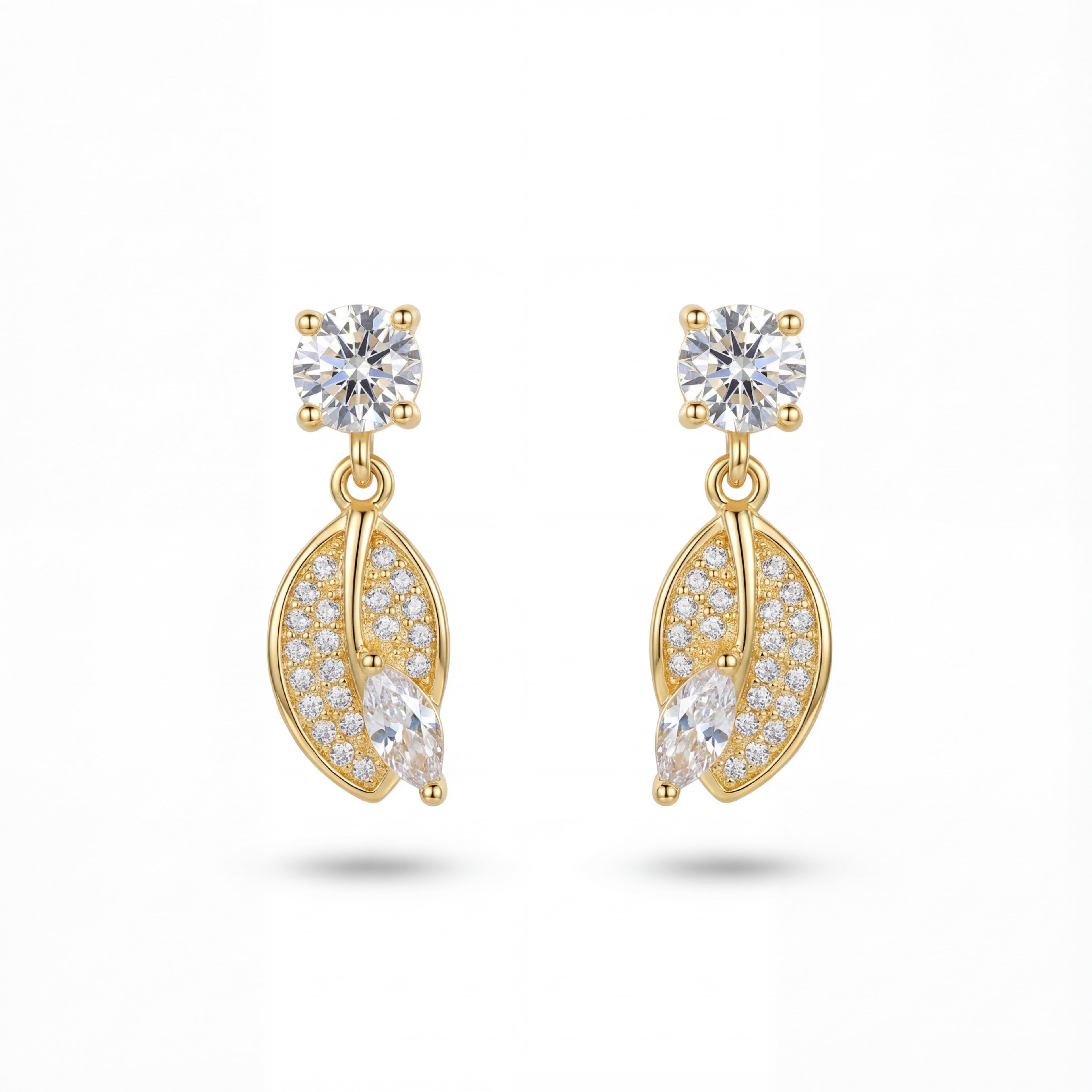 Korean Sparkling Crystal Leaf Drop Earrings : YUFSER326