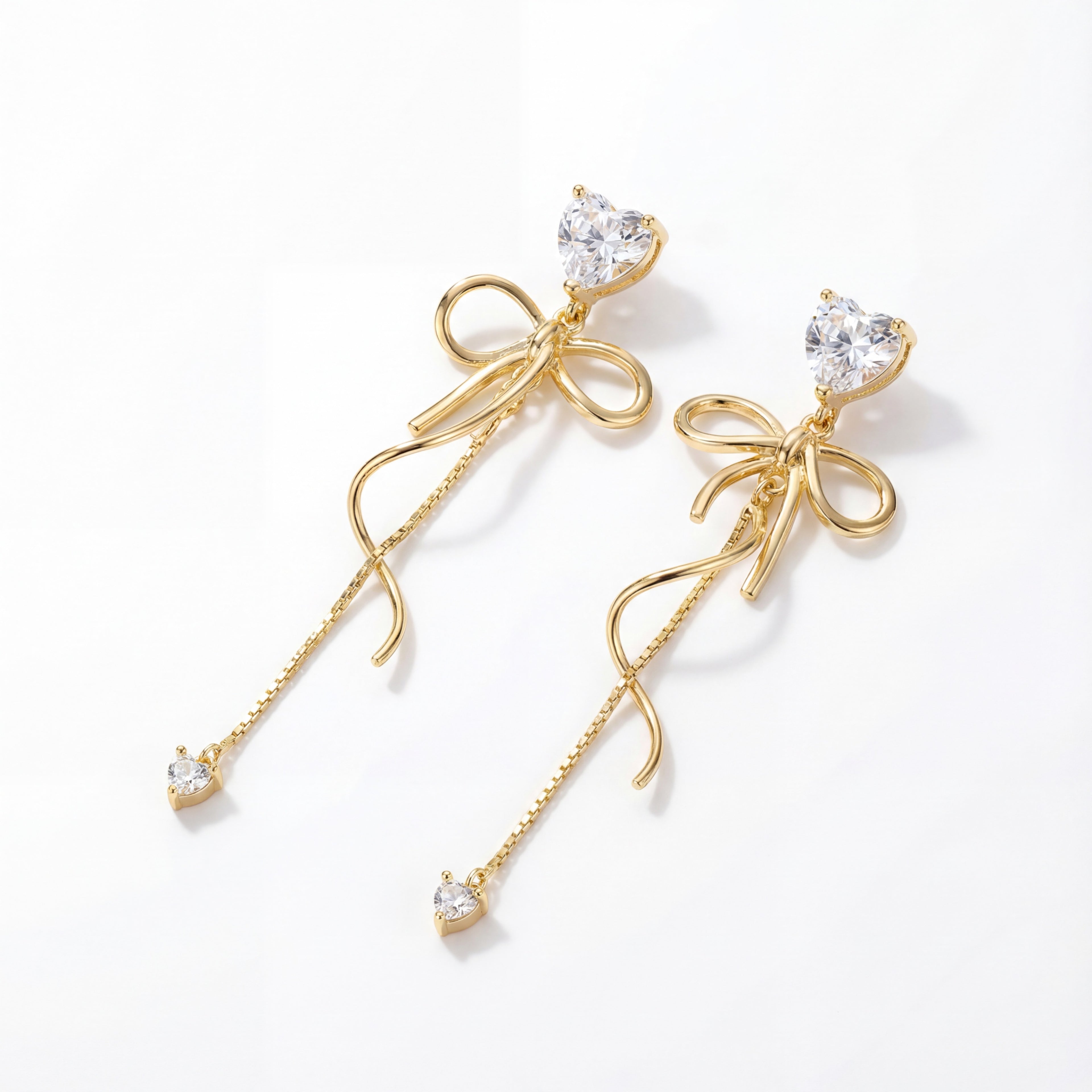 Korean Heart & Ribbon Long Dangles : YUFSER335