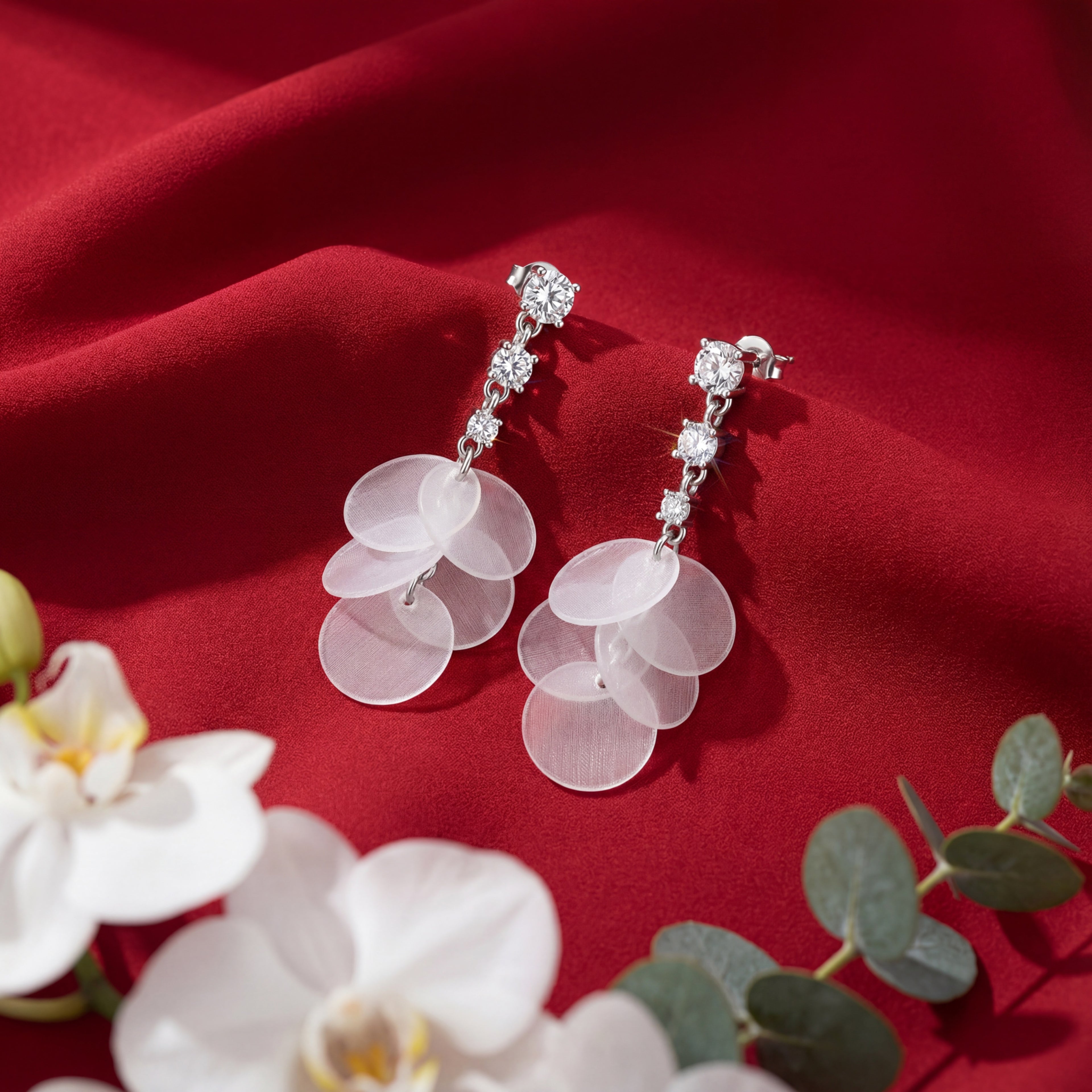 Korean Ethereal Frosted Petal Dangles : YUFSER328