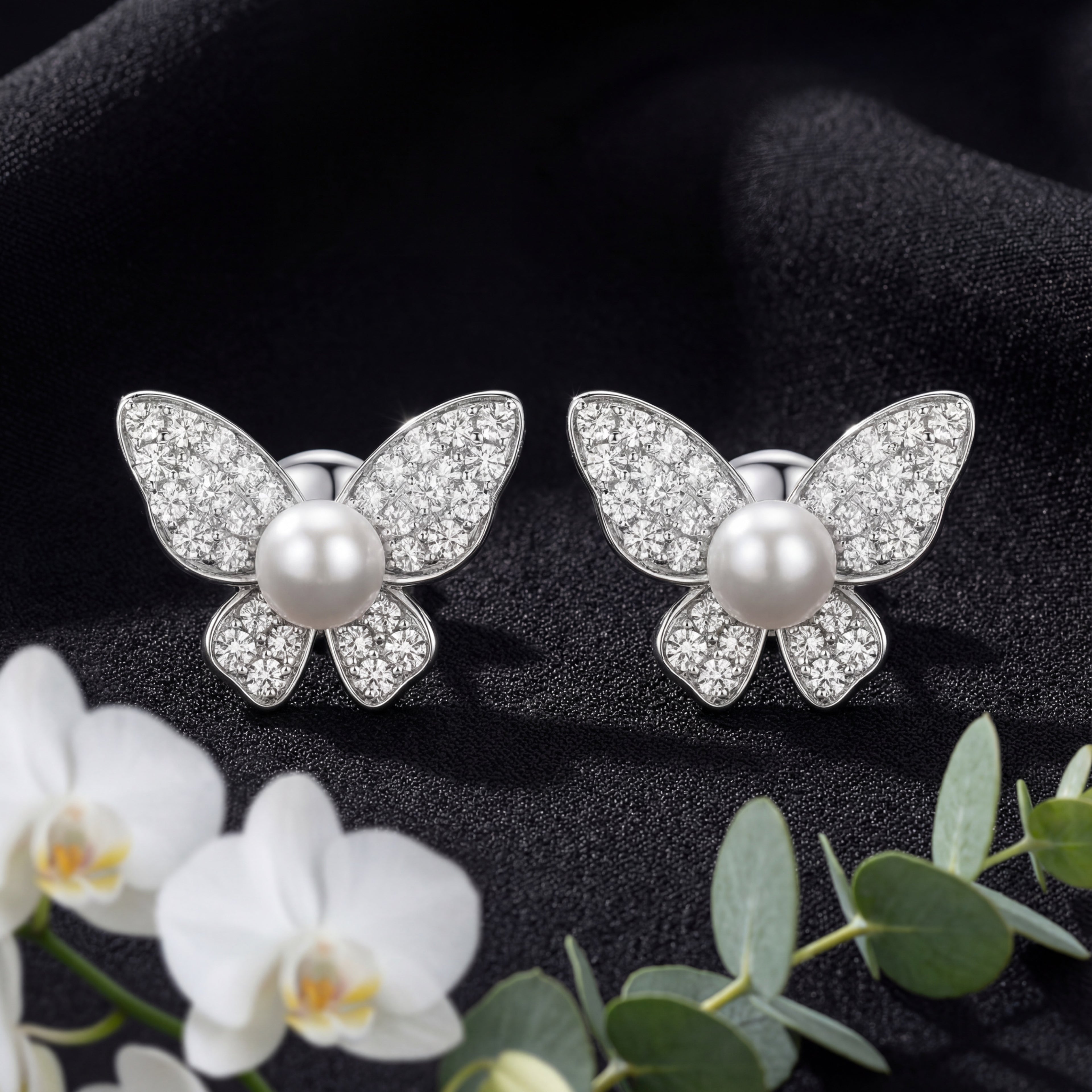 Korean Shimmering Butterfly Pearl Studs : YUFSER330