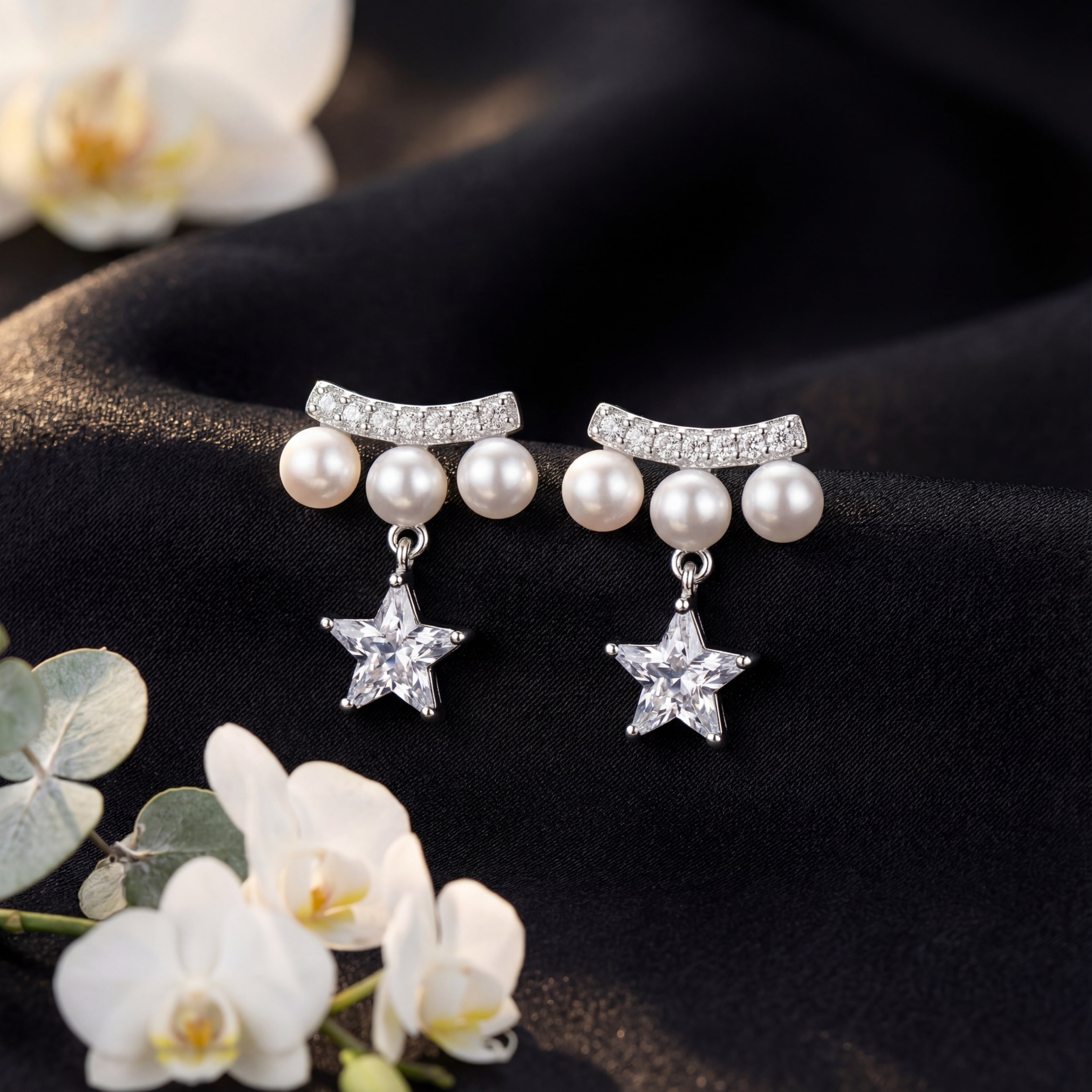 Korean Pearl Horizon Star Dangles : YUFSER333