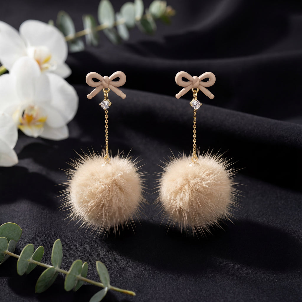 Korean Silver Mist Crystal Pom Drops : YUFSER331