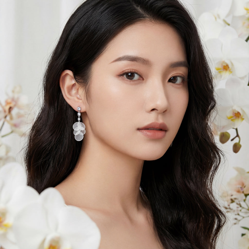 Korean Ethereal Frosted Petal Dangles : YUFSER328