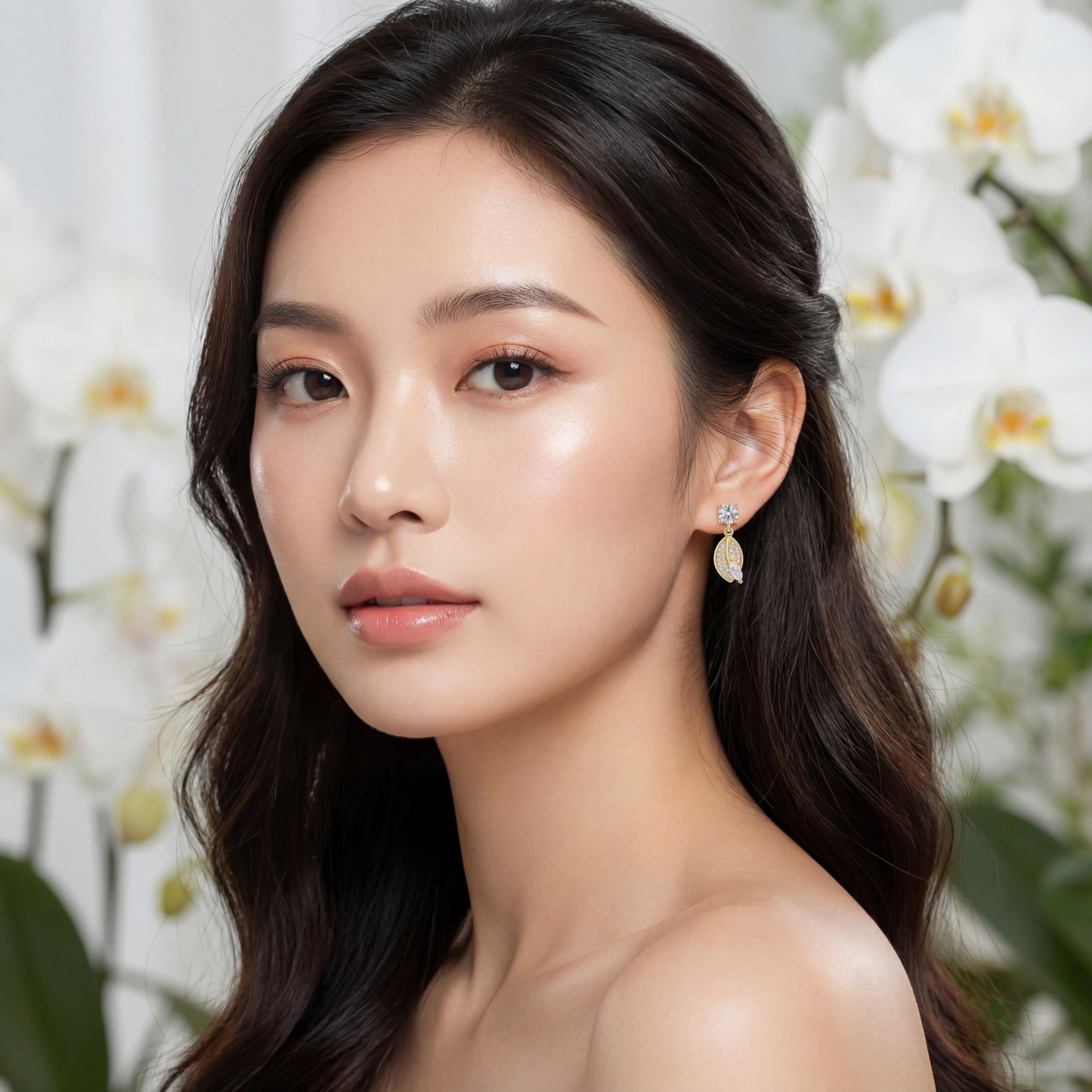 Korean Sparkling Crystal Leaf Drop Earrings : YUFSER326