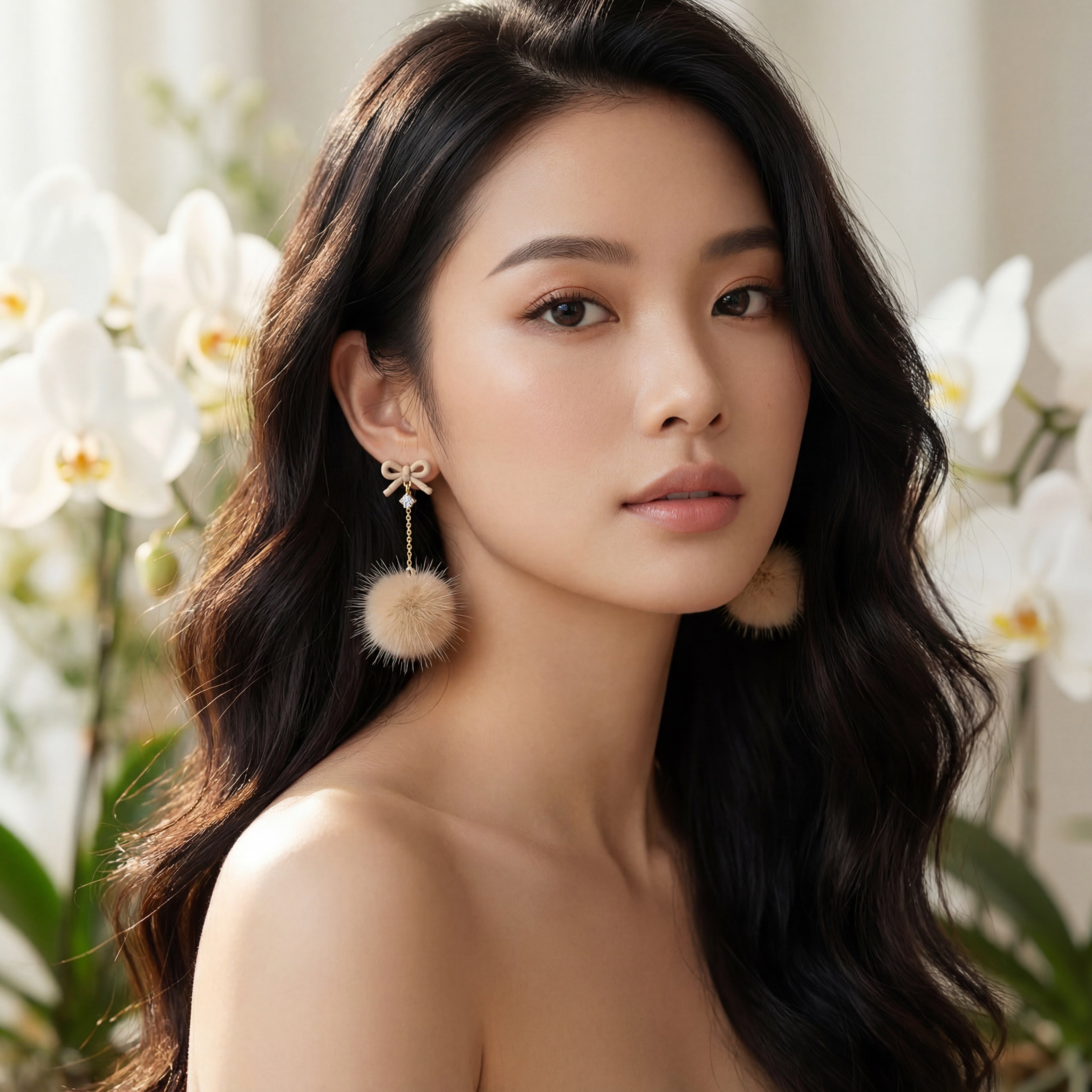 Korean Silver Mist Crystal Pom Drops : YUFSER331