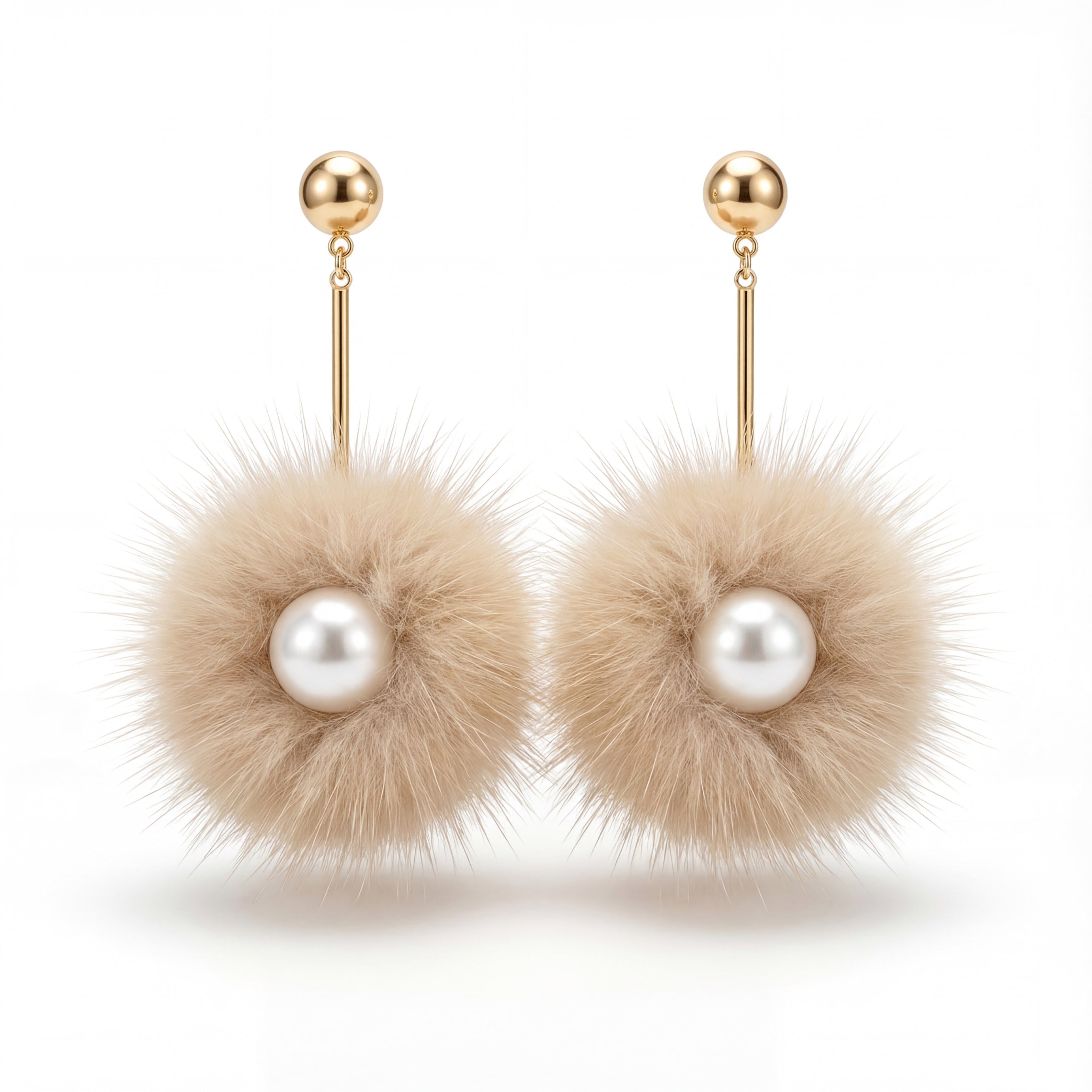 Korean Ribbon Bow & Fur Pom-Pom Earrings : YUFSER340