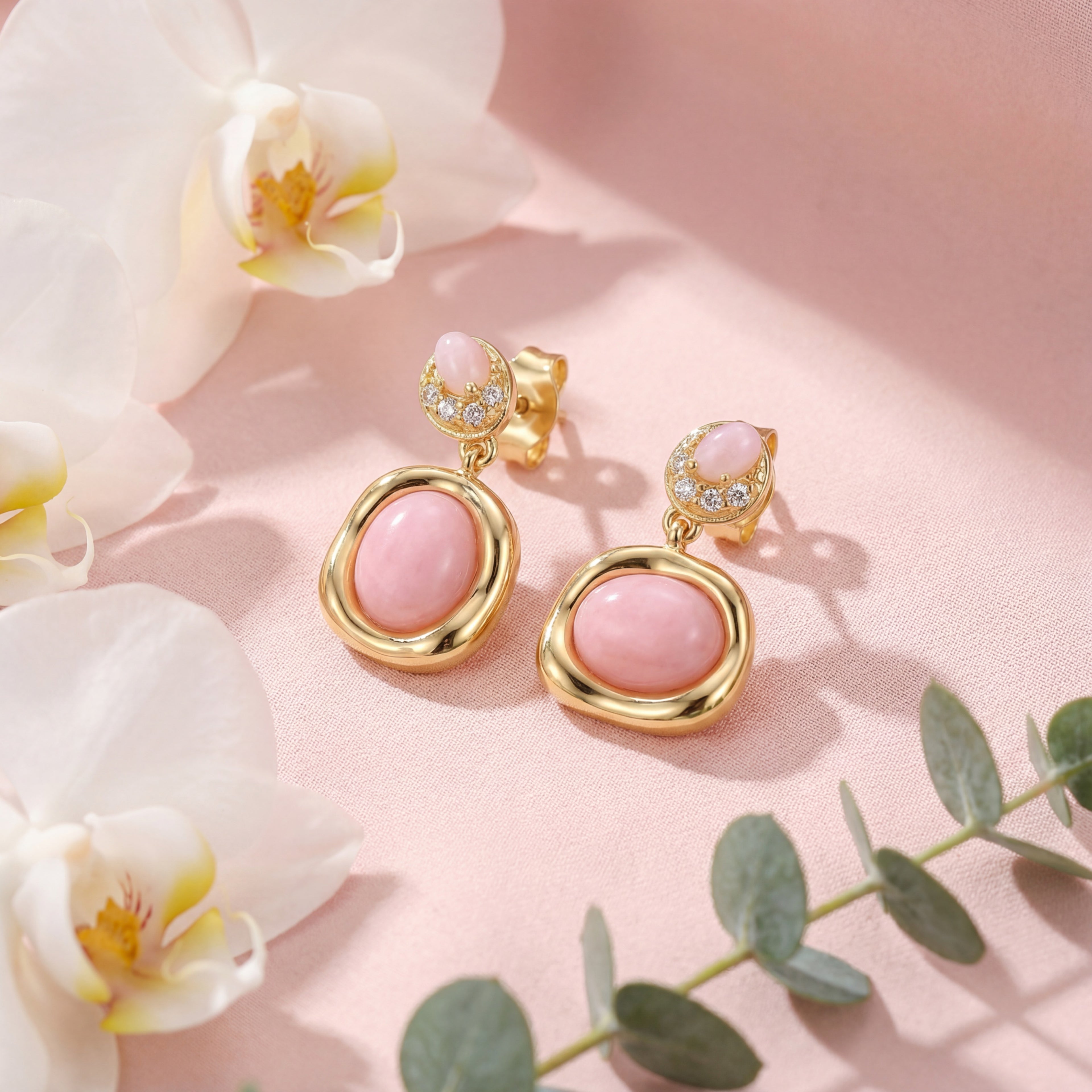 Korean Vintage Romance Pink Cabochon Drops : YUFSER345