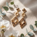 Korean Safari Chic Leopard Print & Geometric Triple Drop Earrings : YUFSER348