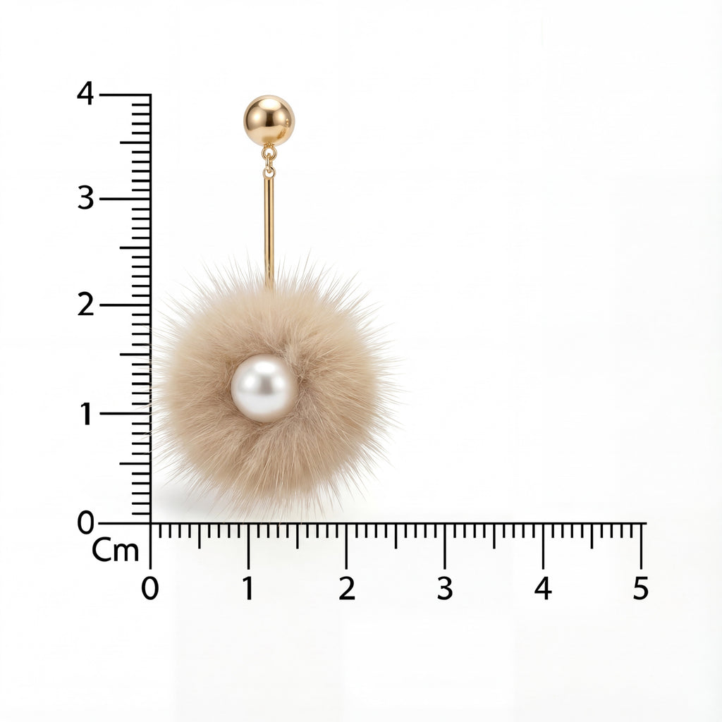 Korean Ribbon Bow & Fur Pom-Pom Earrings : YUFSER340