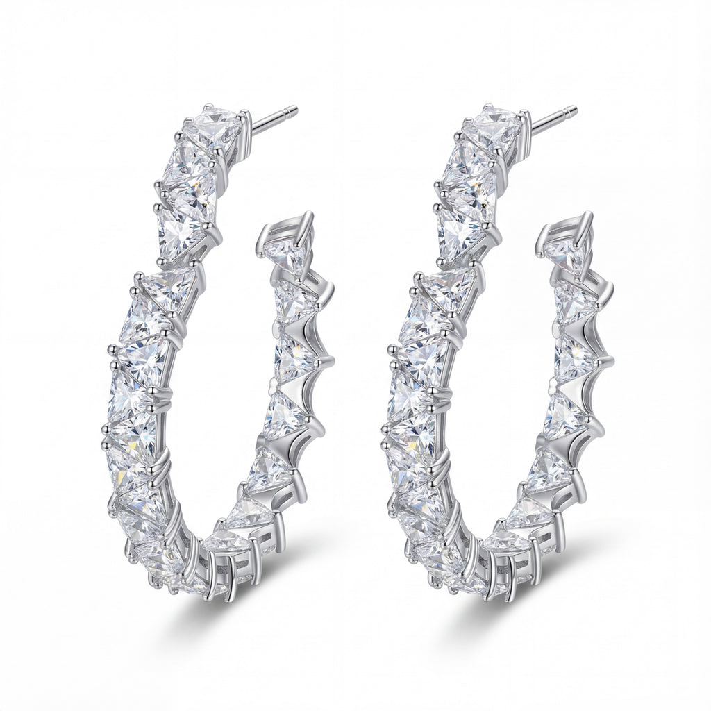 Korean Prism Edge Crystal Hoops : YUFSER351