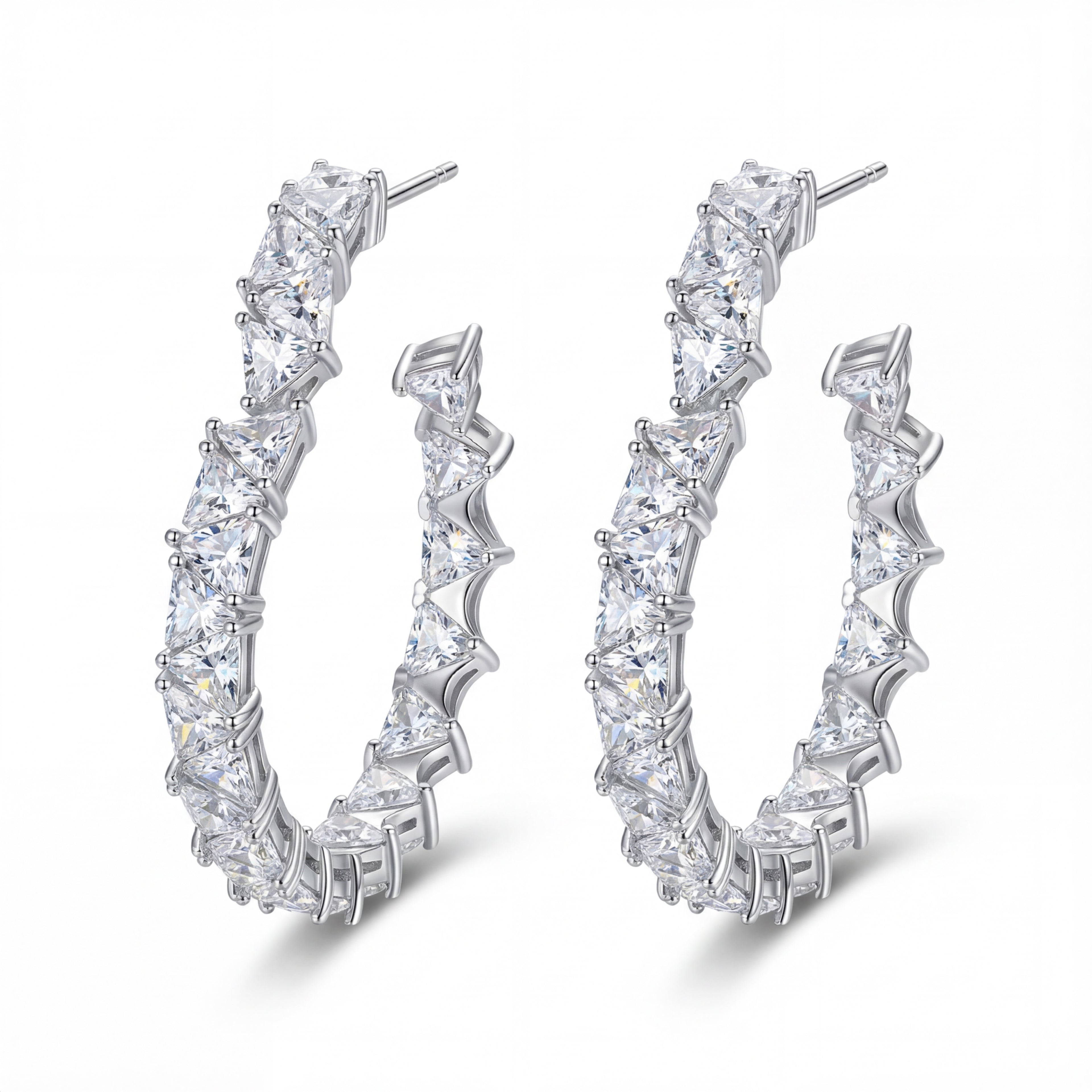 Korean Prism Edge Crystal Hoops : YUFSER351