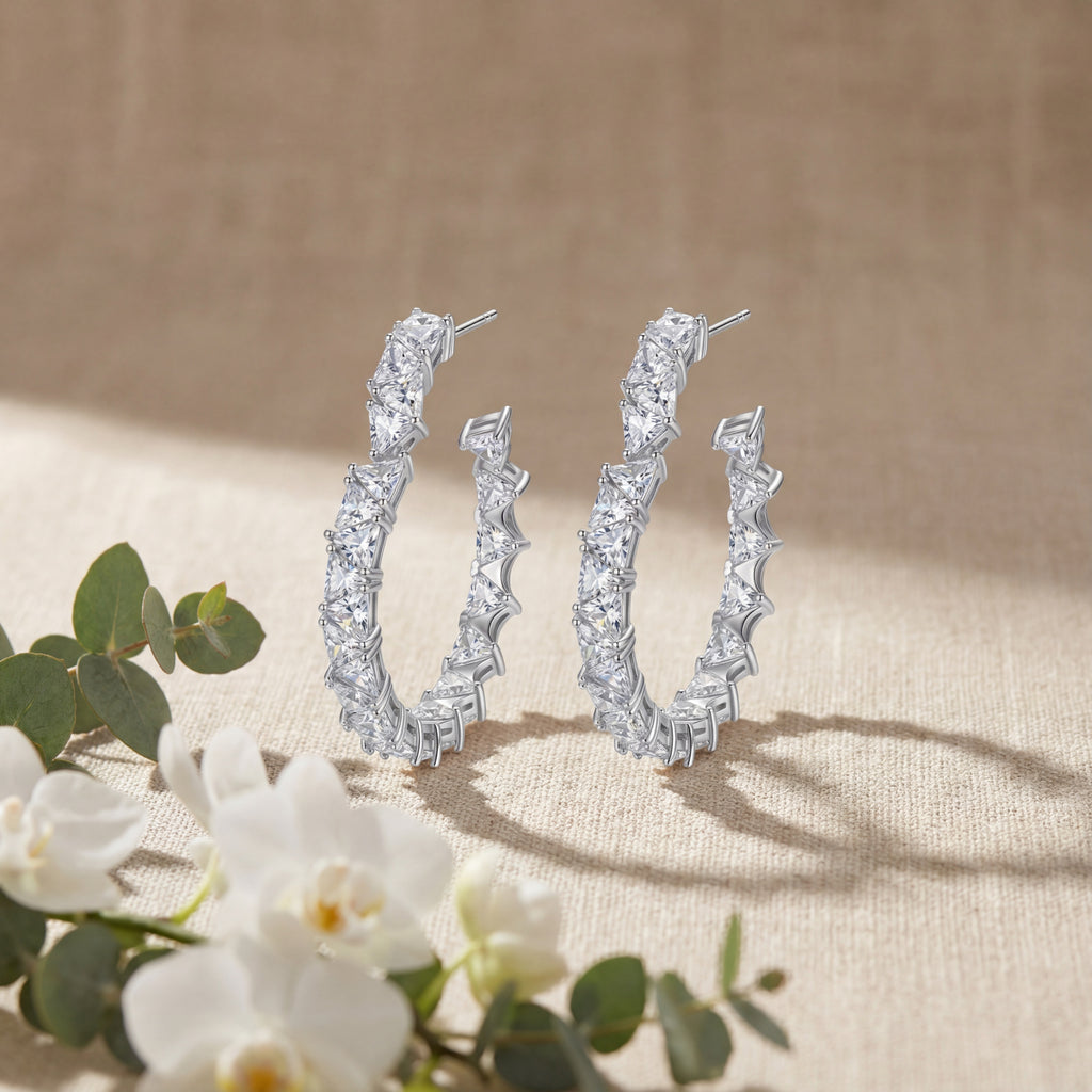 Korean Prism Edge Crystal Hoops : YUFSER351