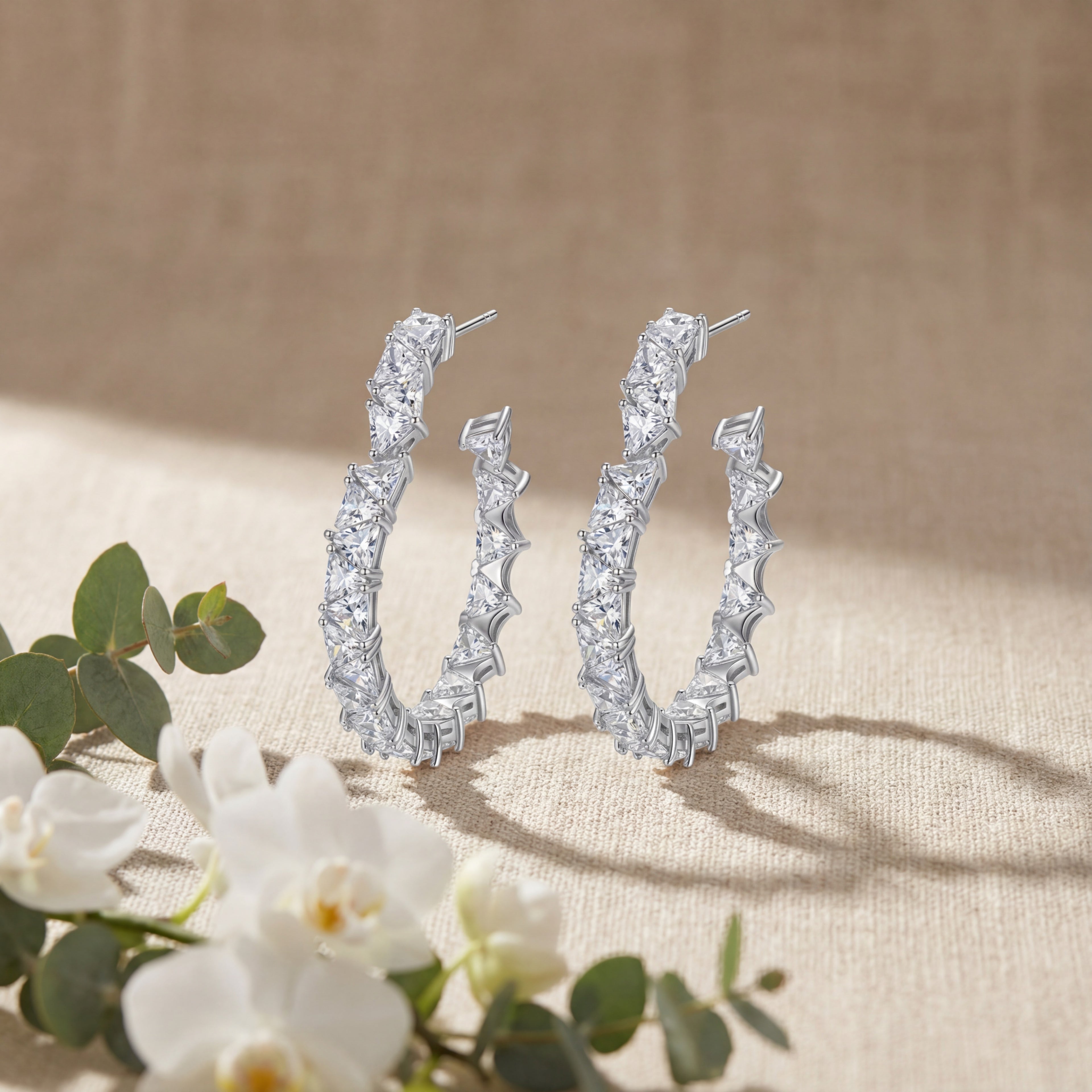 Korean Prism Edge Crystal Hoops : YUFSER351