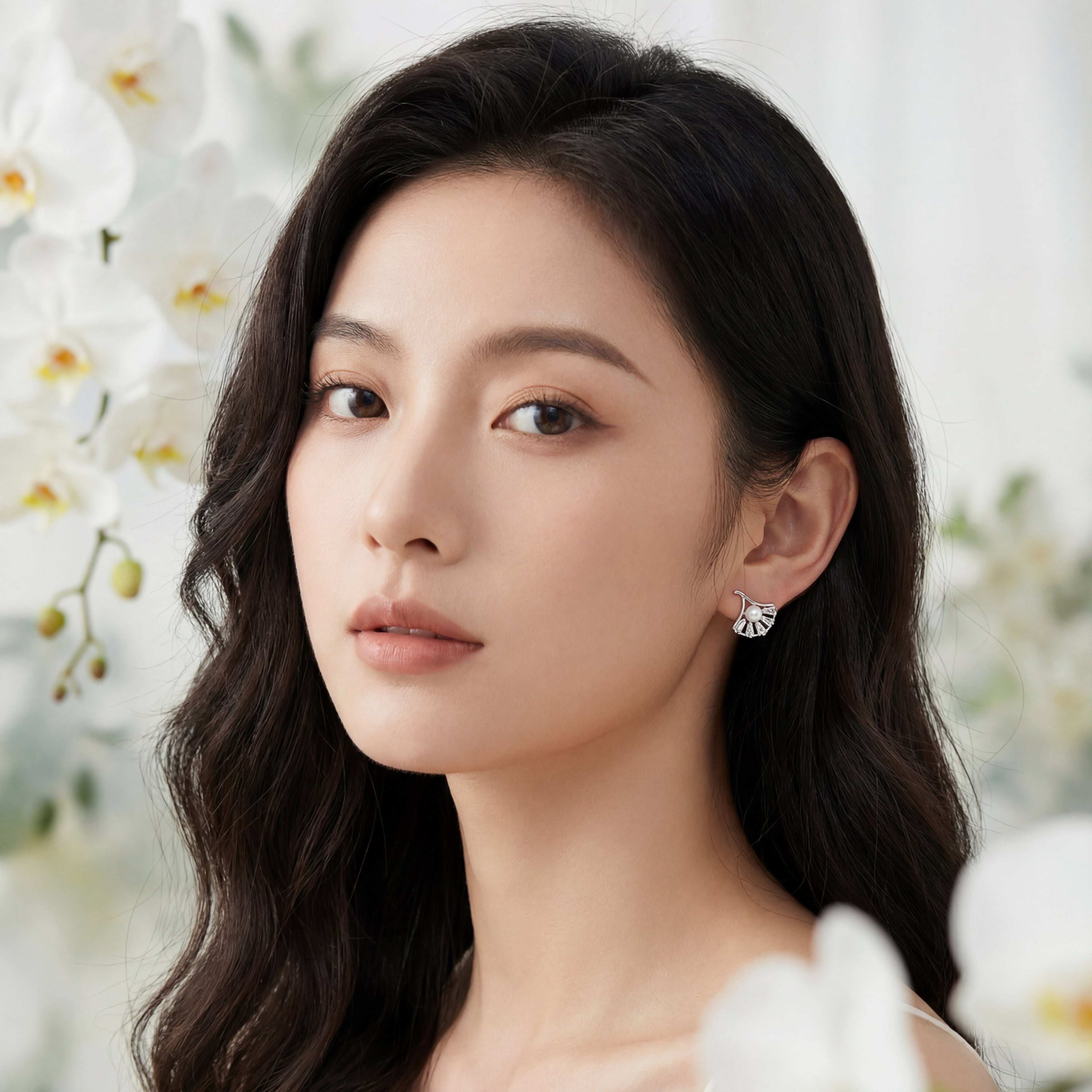 Korean Silver Fan Ginkgo Studs : YUFSER352