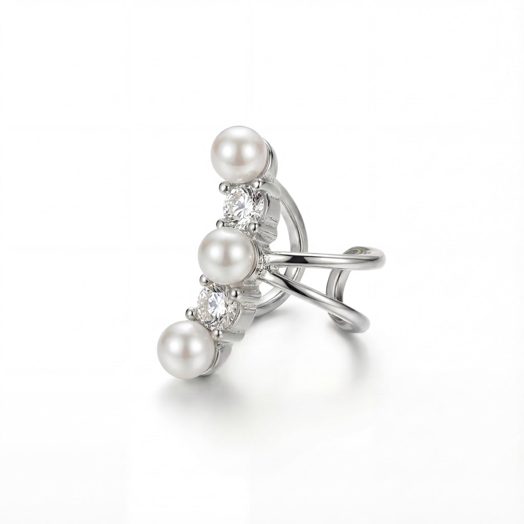 Korean Luminous Pearl & Pavé Orbital Ear Cuff : YUFSER017-SL