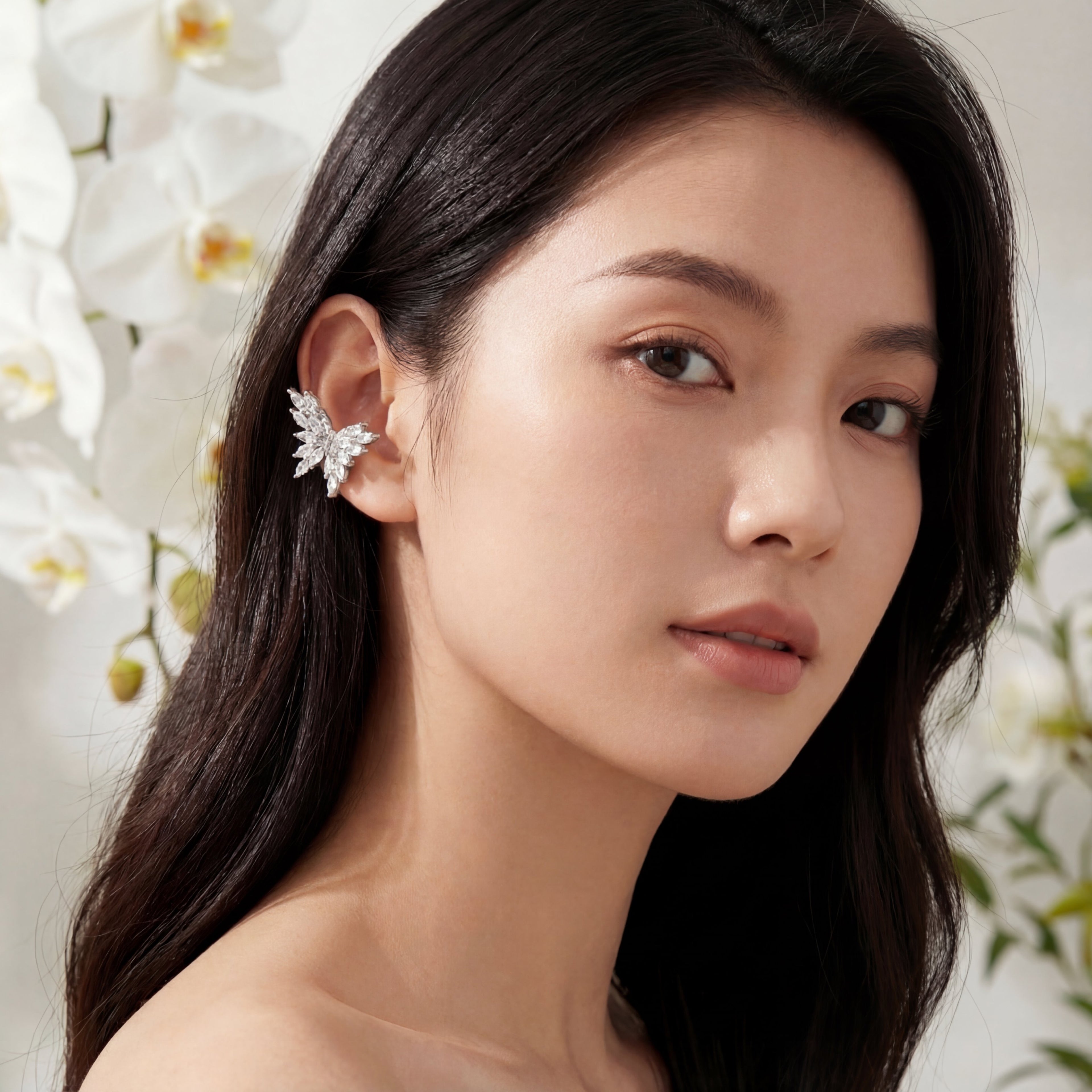 Korean Crystal Butterfly Statement Ear Cuff : YUFSER015-SL