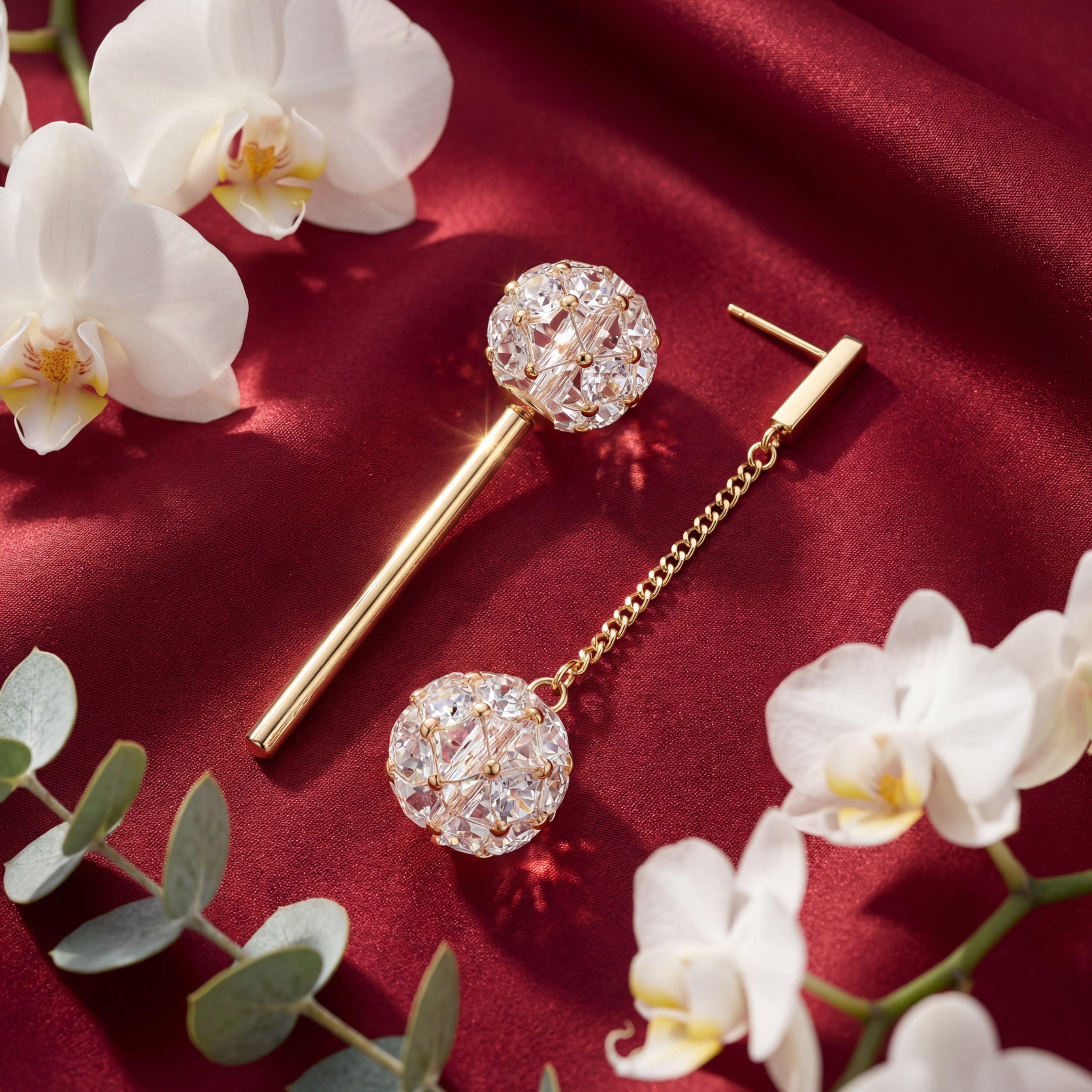 Korean Crystal Tassel & Bar Mismatched Set : YUFSER336