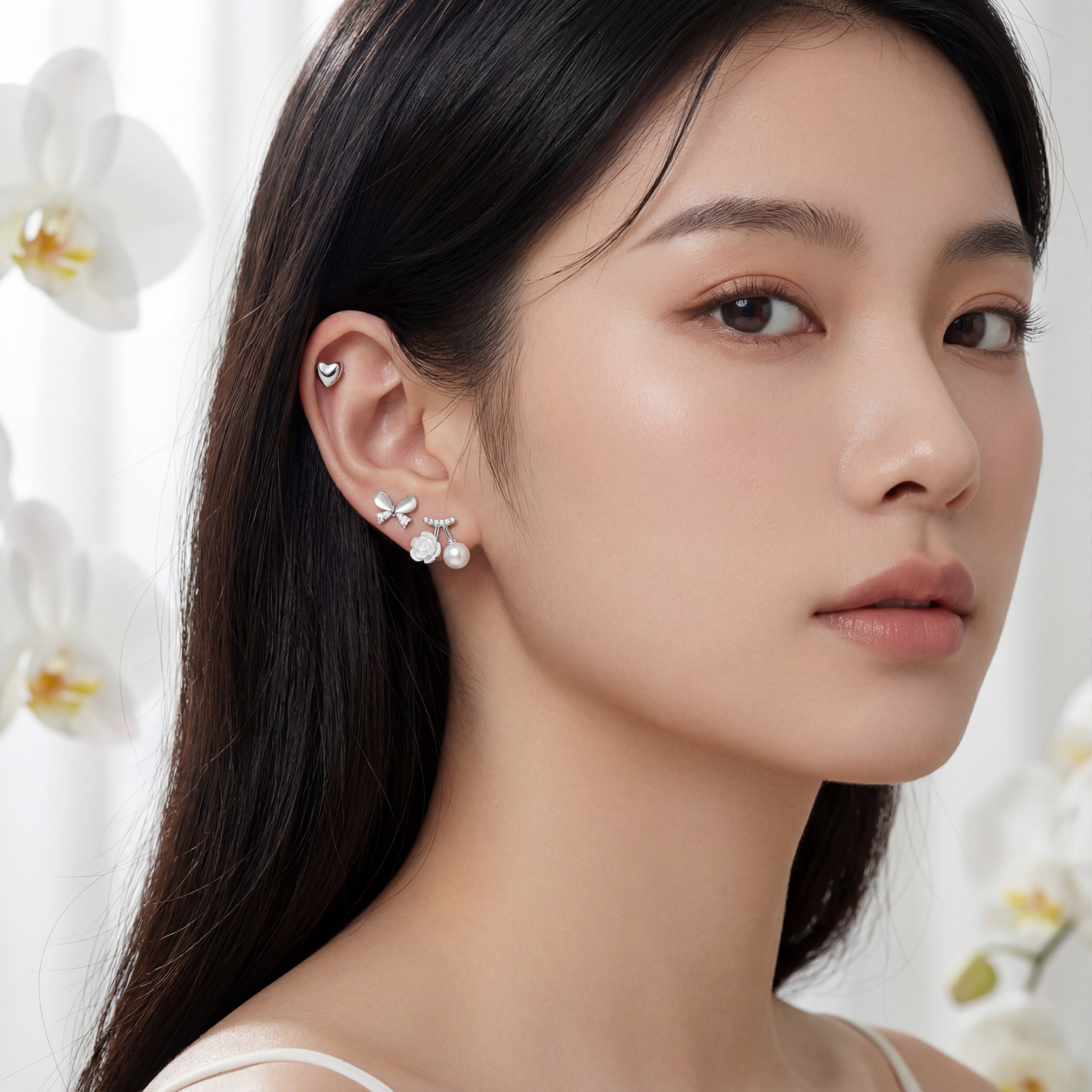 Korean Botanical Romance Earring Set : YUFSER021-SL