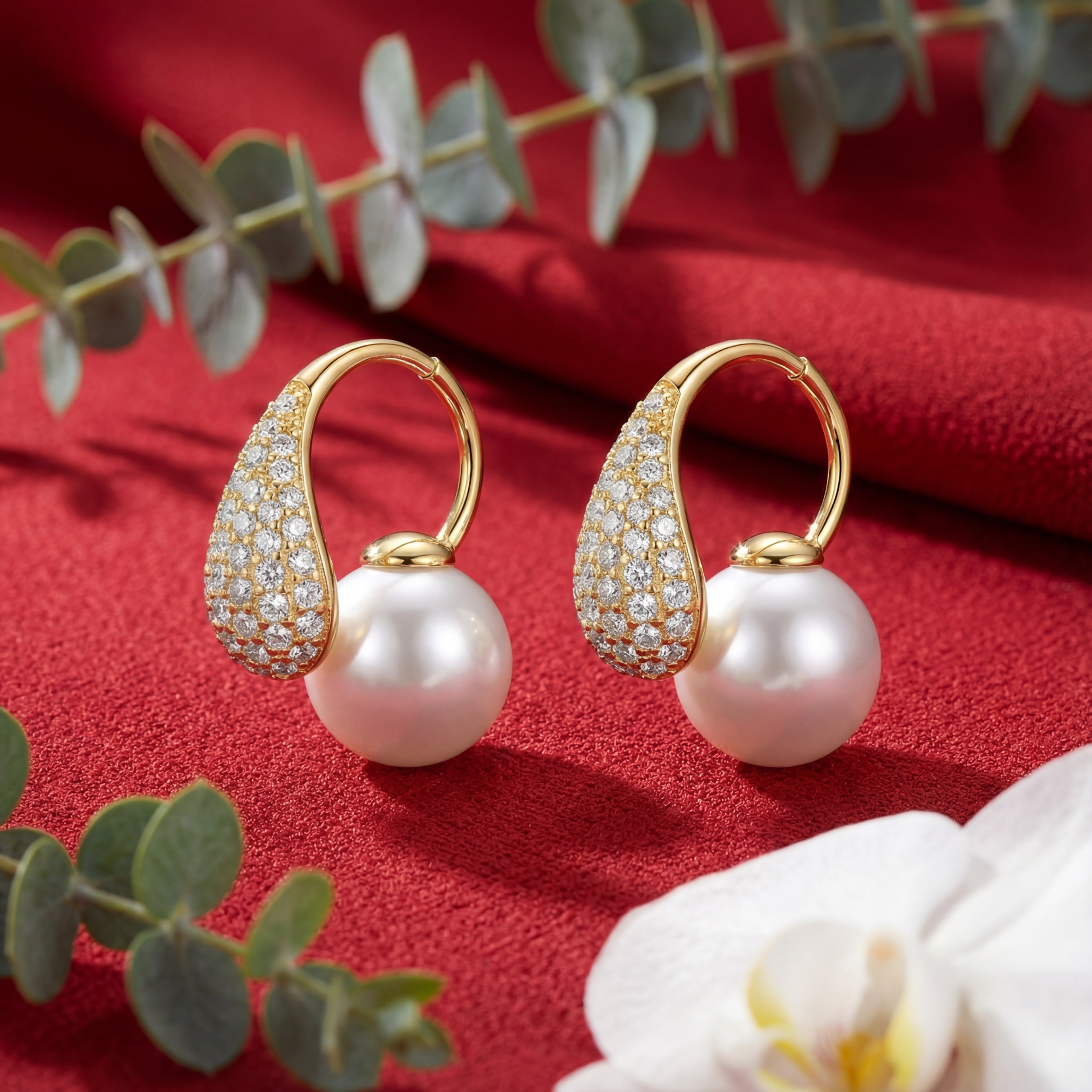 Korean Celestial Dewdrop Pearl Chandelier Earrings : YUFSER362