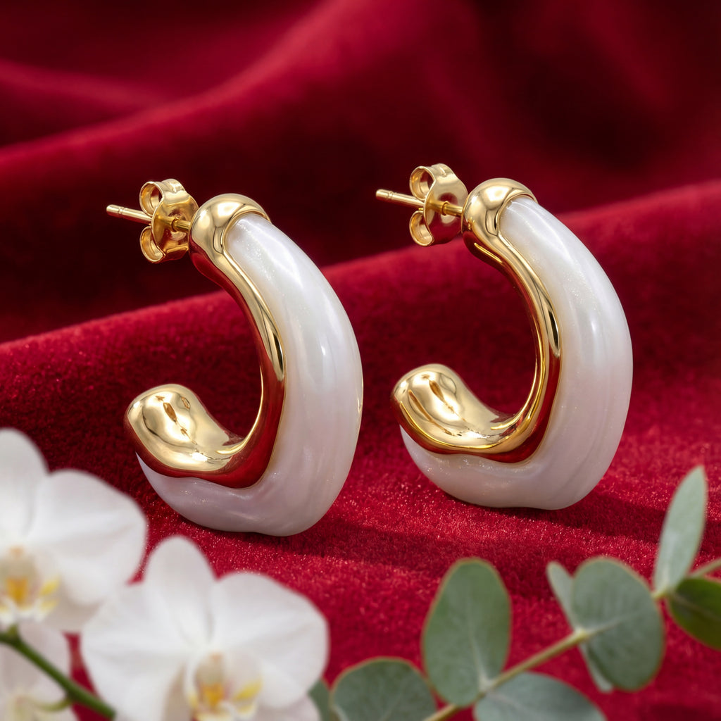 Korean Ethereal Marble Gilded Hoops : YUFSER364