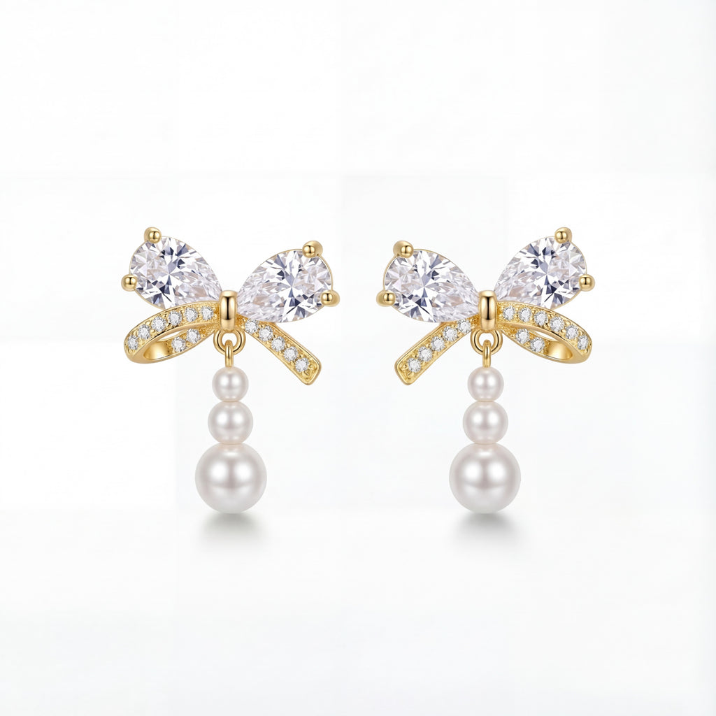 Korean Coquette Crystal Ribbon Drops : YUFSER361