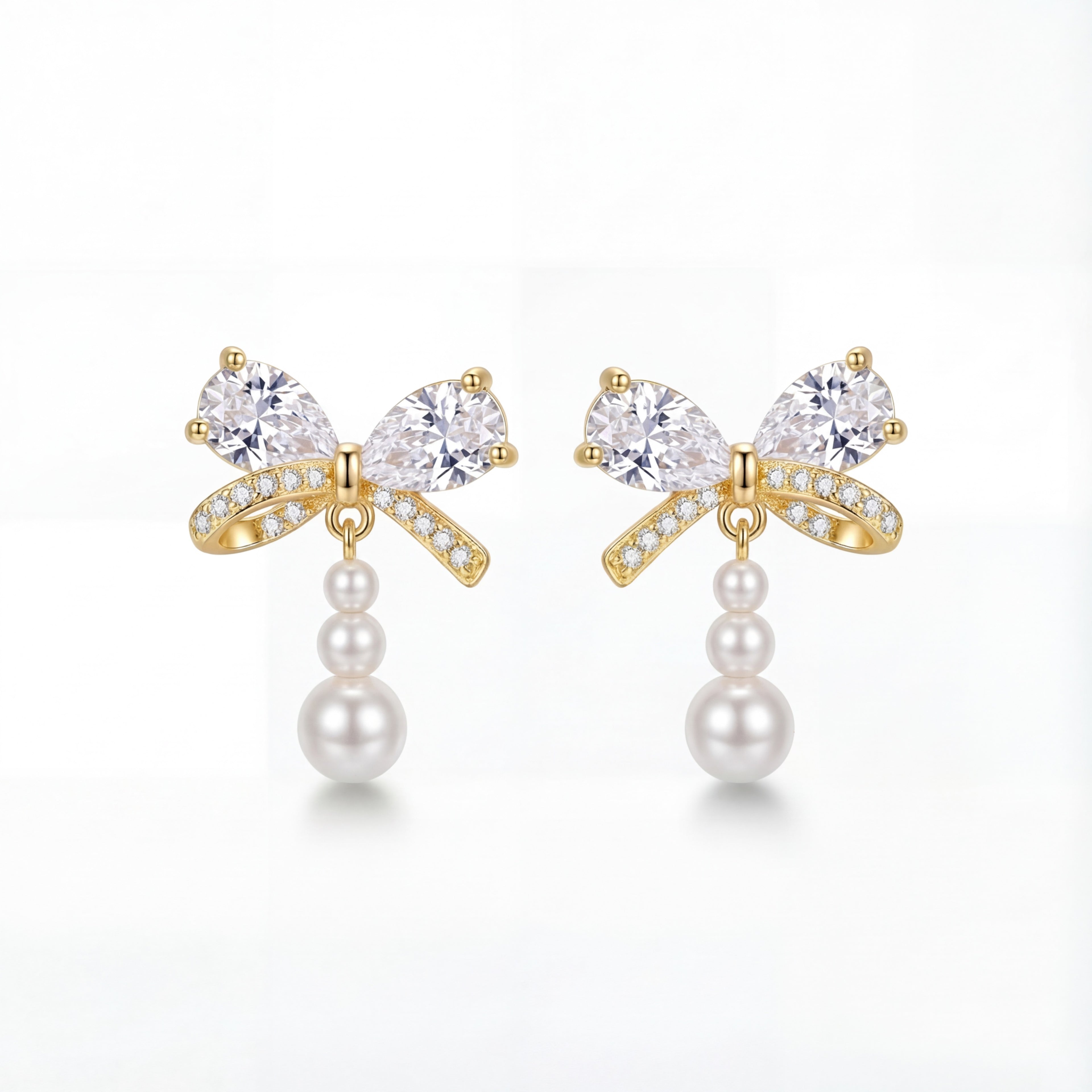 Korean Coquette Crystal Ribbon Drops : YUFSER361