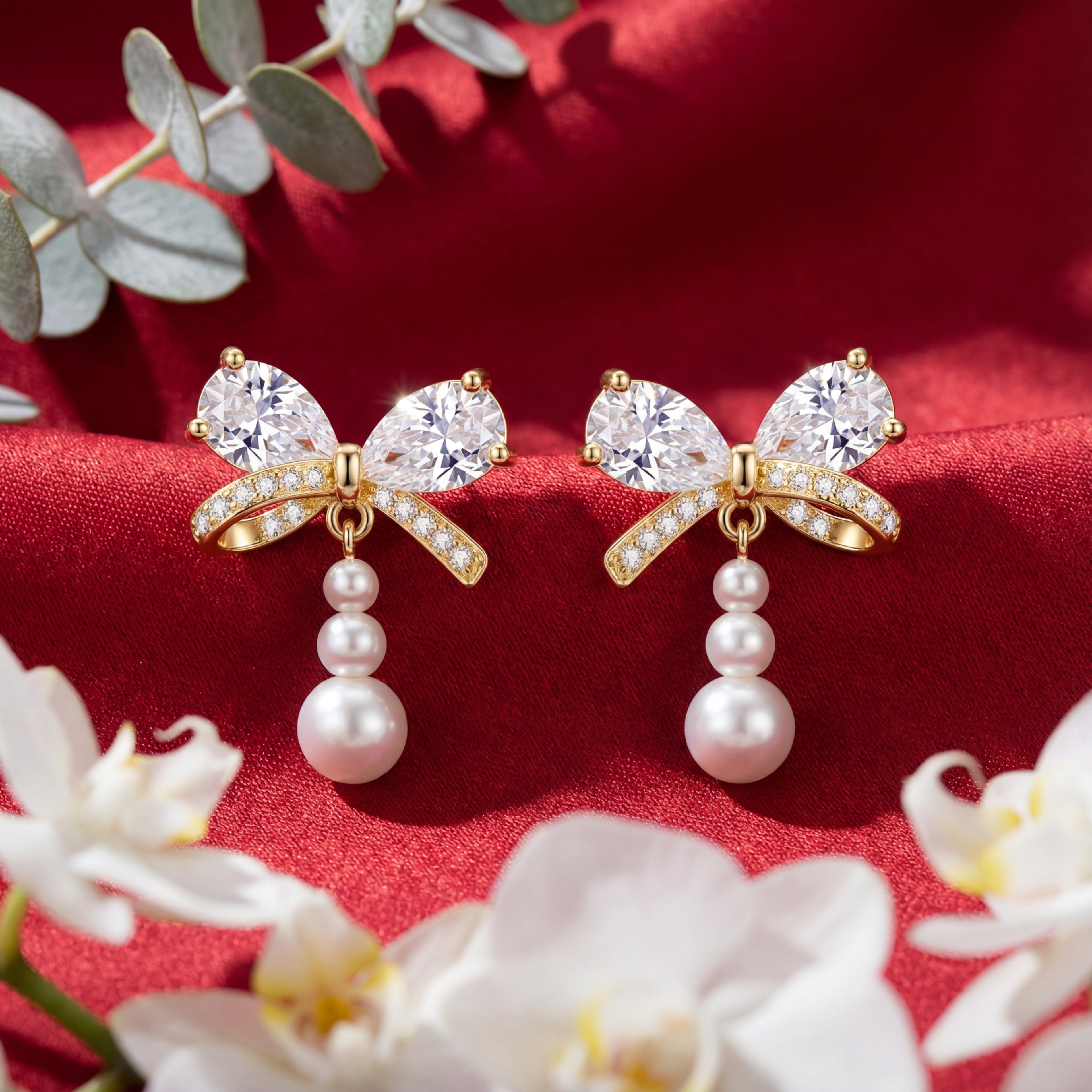 Korean Coquette Crystal Ribbon Drops : YUFSER361