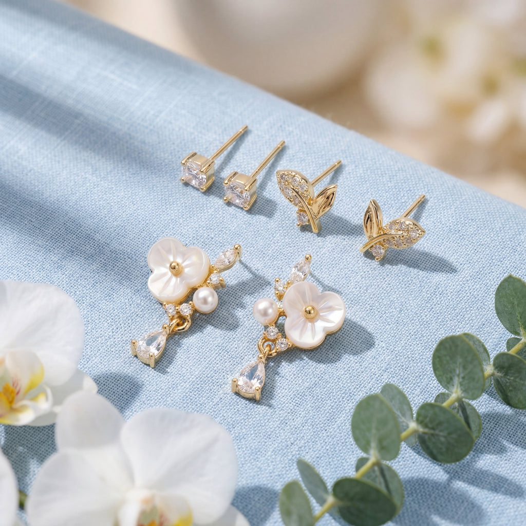 Korean Garden Radiance Trio Earring Set : YUFSER023-YG